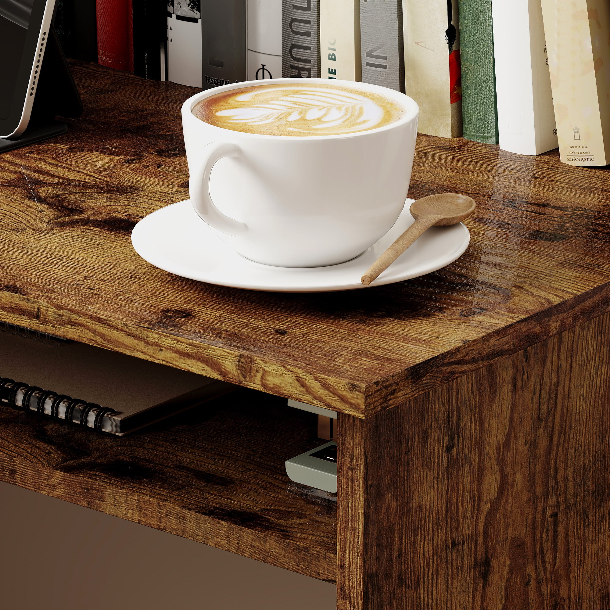 HOMCOM Boxy Work Desk, with Shelf - Wood-Effect