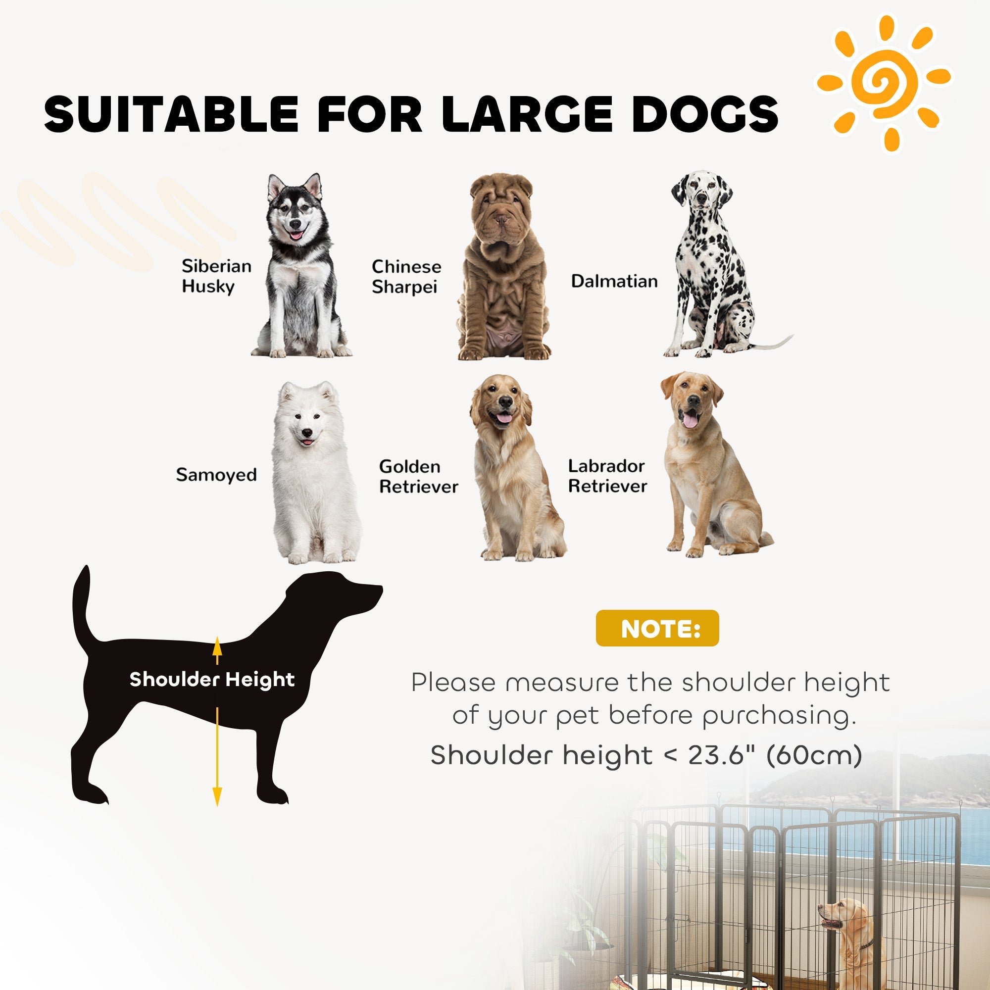 PawHut Eight-Panel Dog Playpen with Door, for Large Dogs, Indoors, Outdoors, 100cm Tall, Black