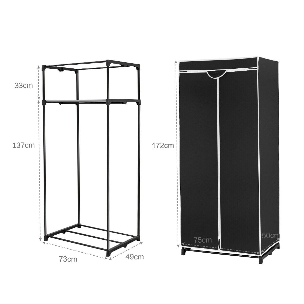 Single Canvas Wardrobe with Dust-proof Cover-Black