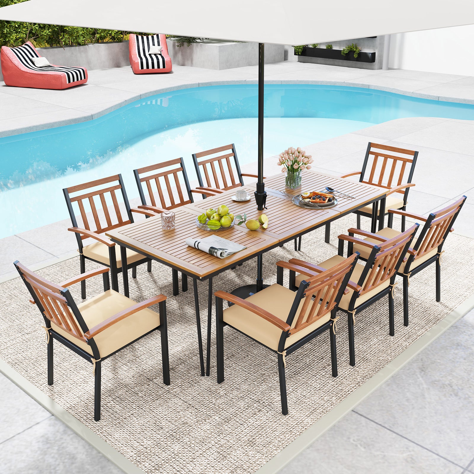 200 x 90cm Outdoor Dining Table with Metal Legs for Garden Poolside