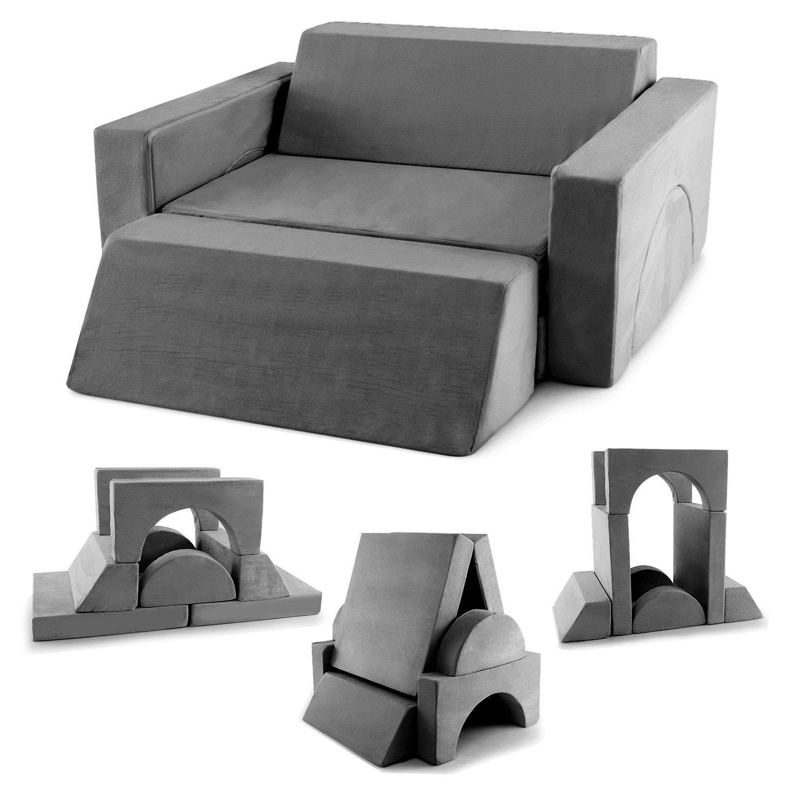8-Piece Kids Modular Play Sofa with Machine-washable Fabric-Grey