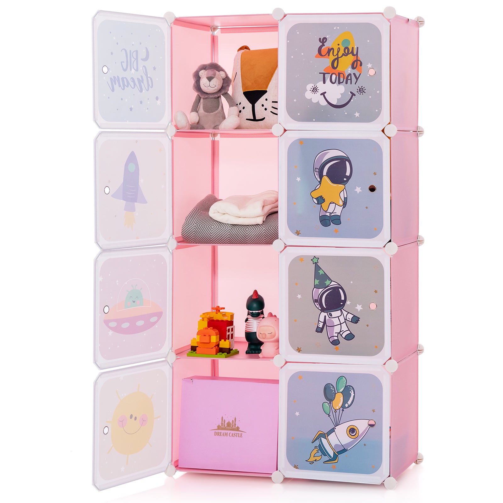 8-cube Baby Closet Organizer with Doors and Hanging Section-Pink