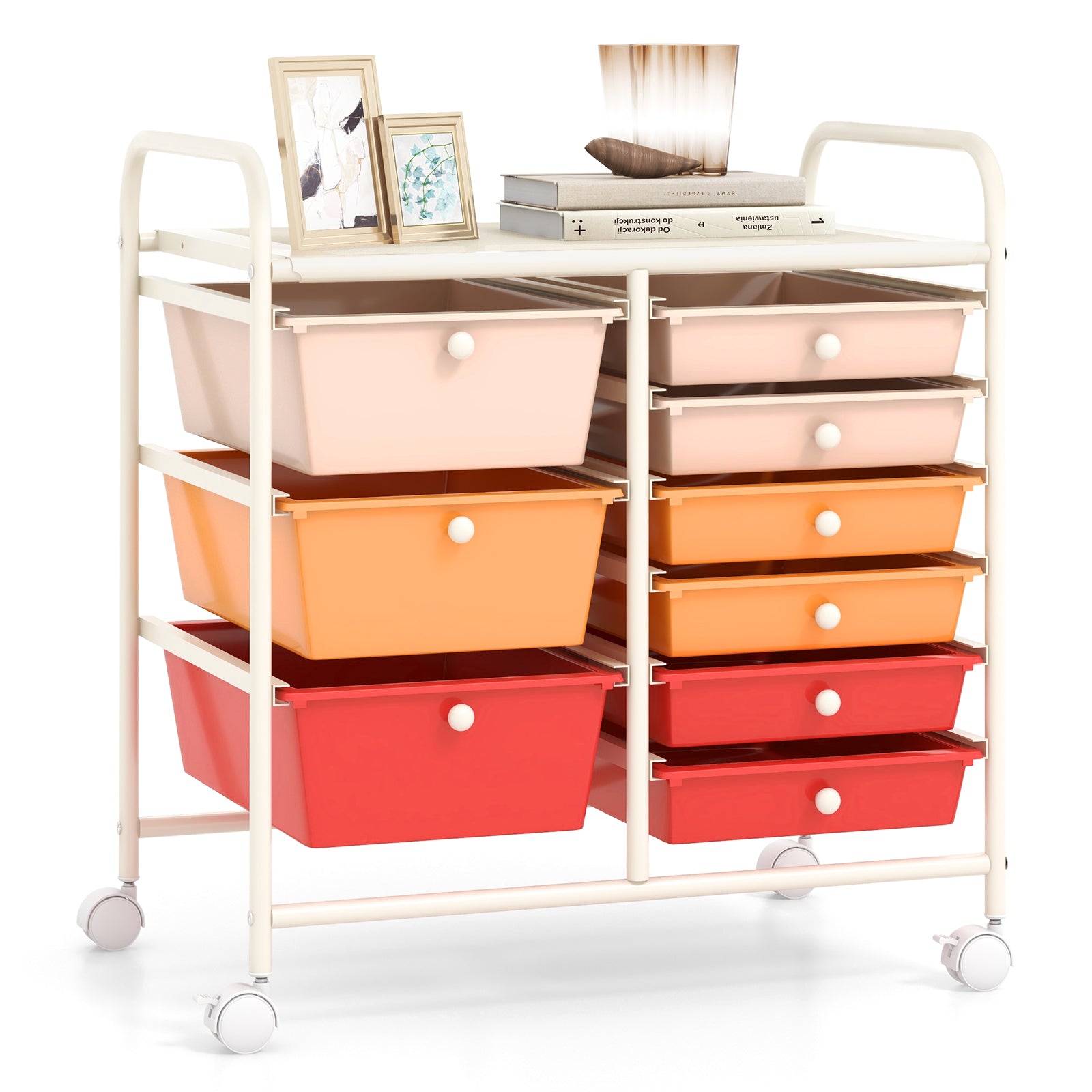 9-Drawer Rolling Storage Cart Tools Scrapbook Paper Organizer-Red