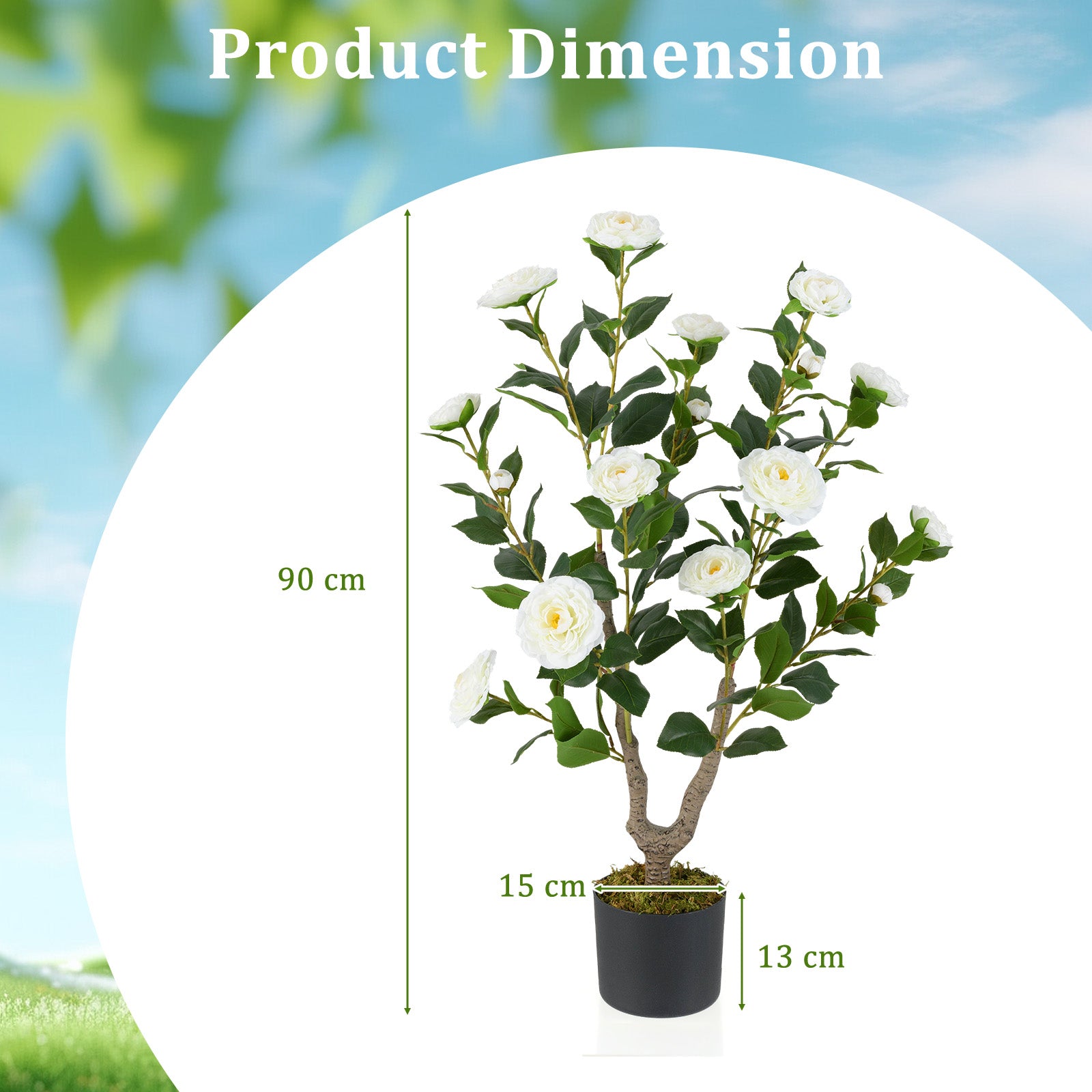 90CM Artificial Camellia Tree Faux Flower Plant in Nursery Pot-White