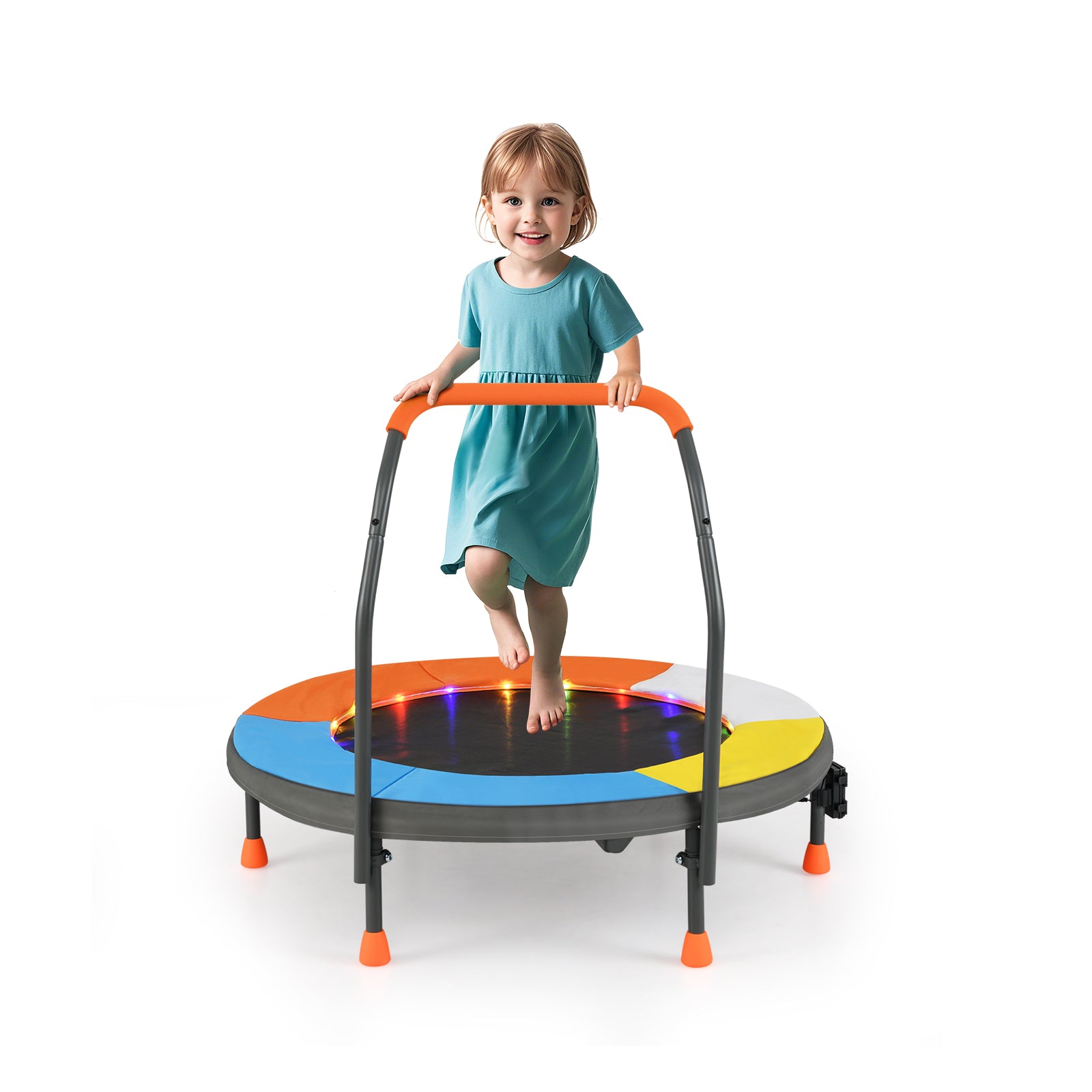 90 cm Folding Mini Trampoline for Kids with Lights and Padded Safety Cover-Orange