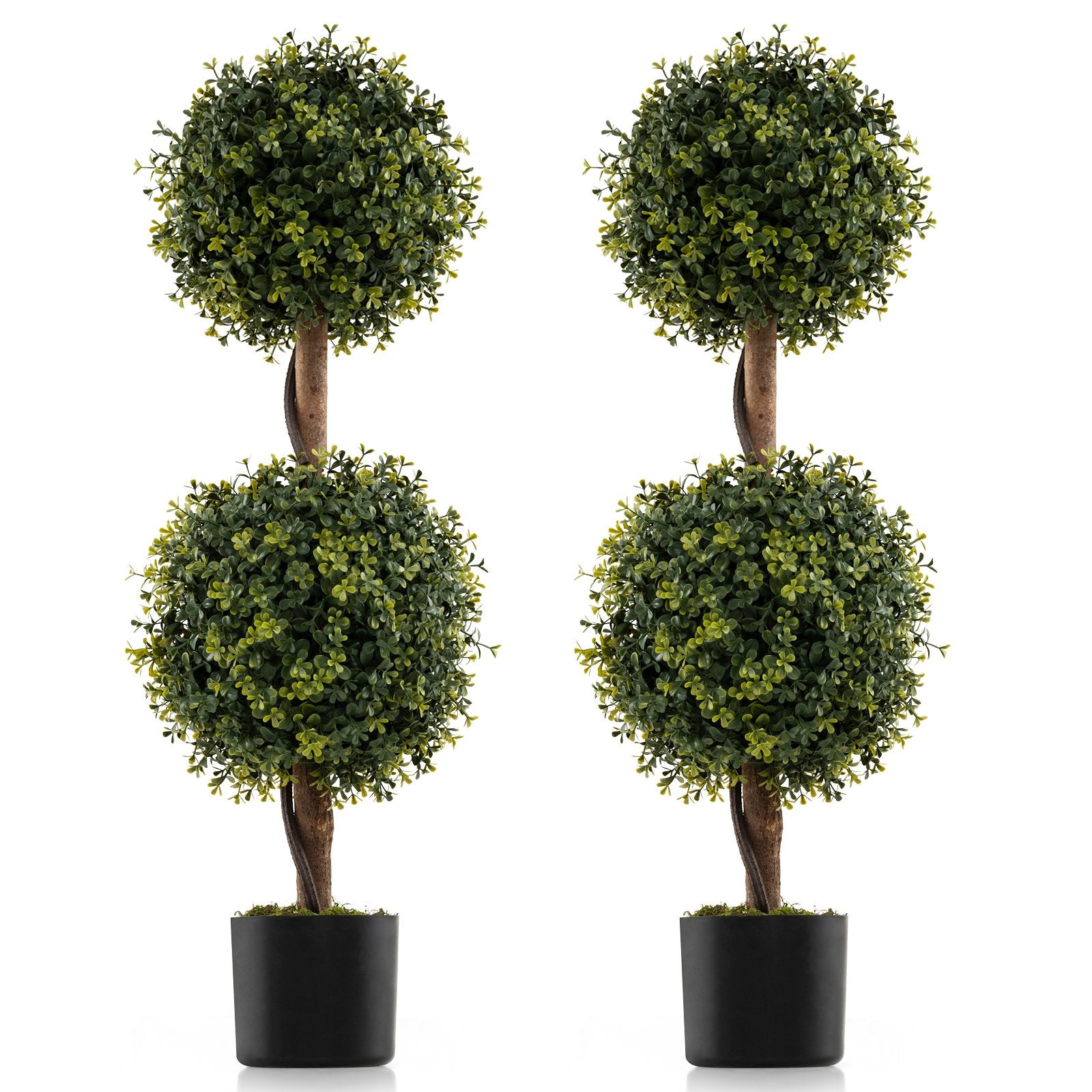Set of 2 Artificial Double Topiary Ball Trees 90cm Faux Boxwood Topiary Tree