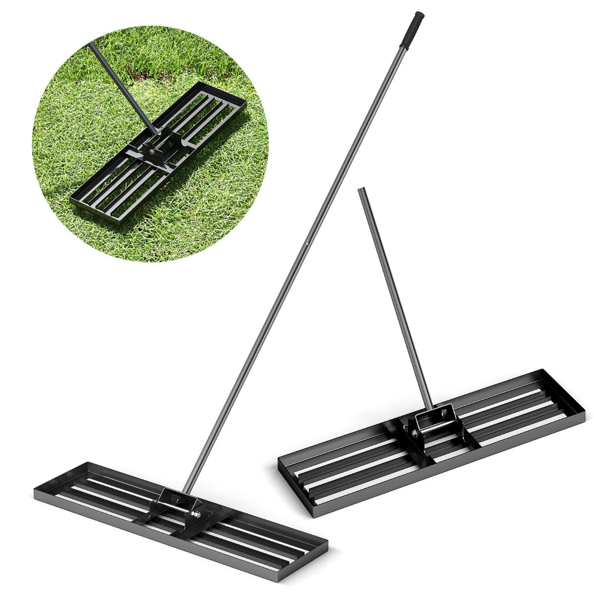 75/91/106 x 25cm Lawn Leveling Rak with Ergonomic Handle-91 x 25 cm-Black