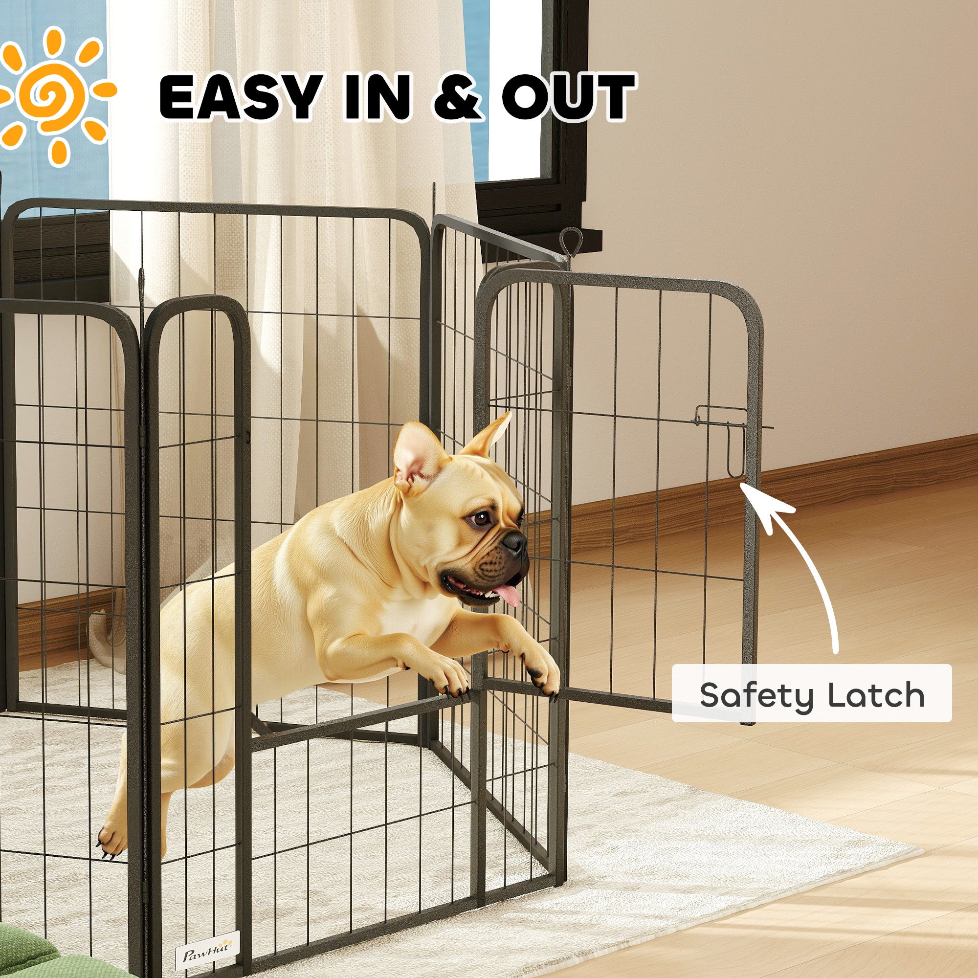 PawHut Six-Panel Dog Playpen with Door, for Medium Dogs, Indoors, Outdoors, 80cm Tall, Black