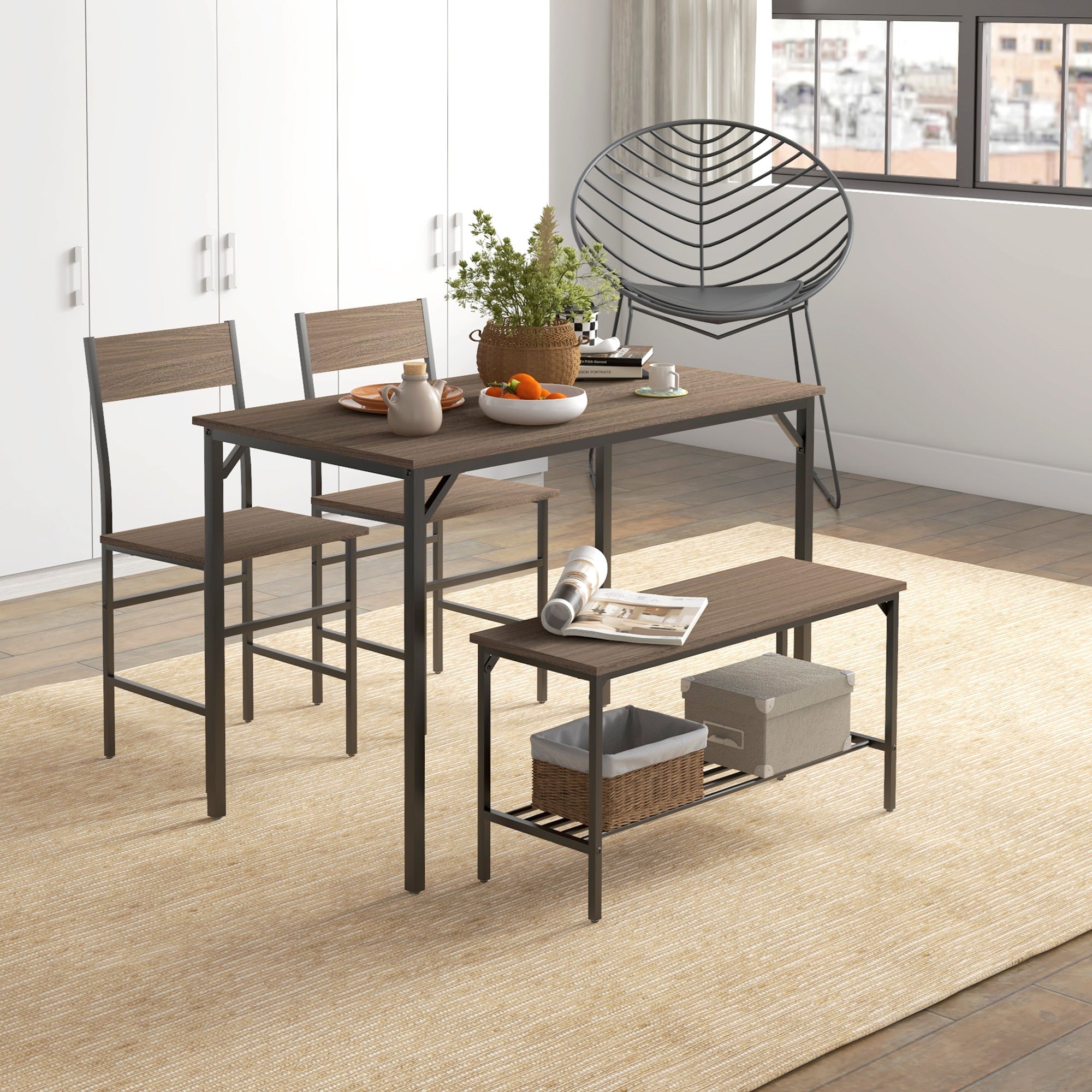 HOMCOM Four-Piece Dining Set, With Table, Chairs and Bench