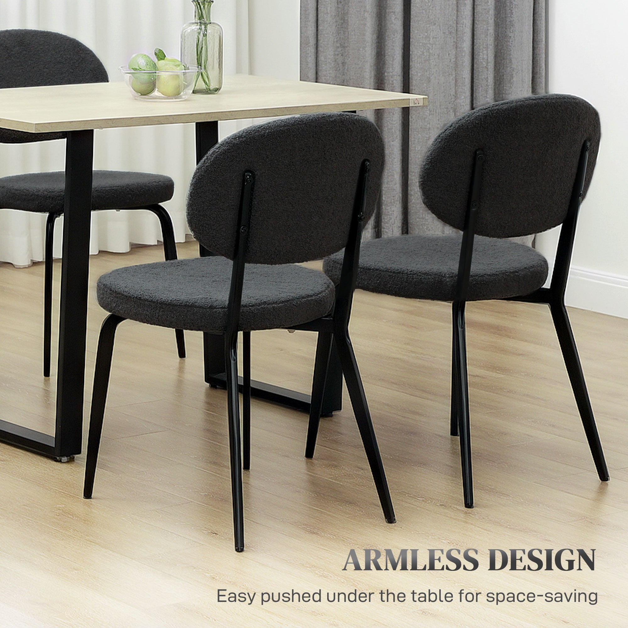 HOMCOM Set of Four Boucle Dining Chairs - Black