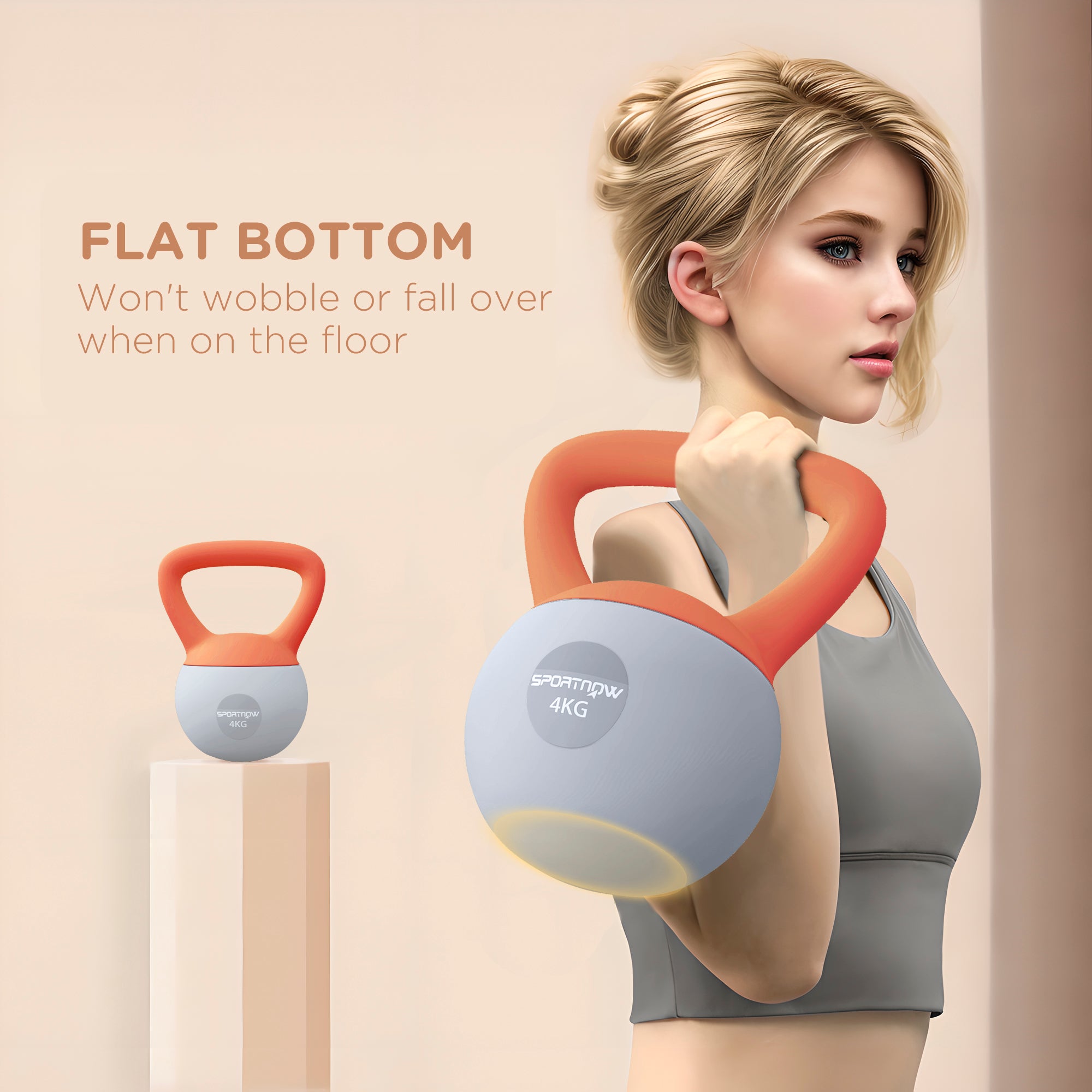 SPORTNOW 4KG Soft Kettlebell, Kettlebell with Non-Slip Handle for Home Gym, Weight Lifting, Strength Training, Orange/Grey