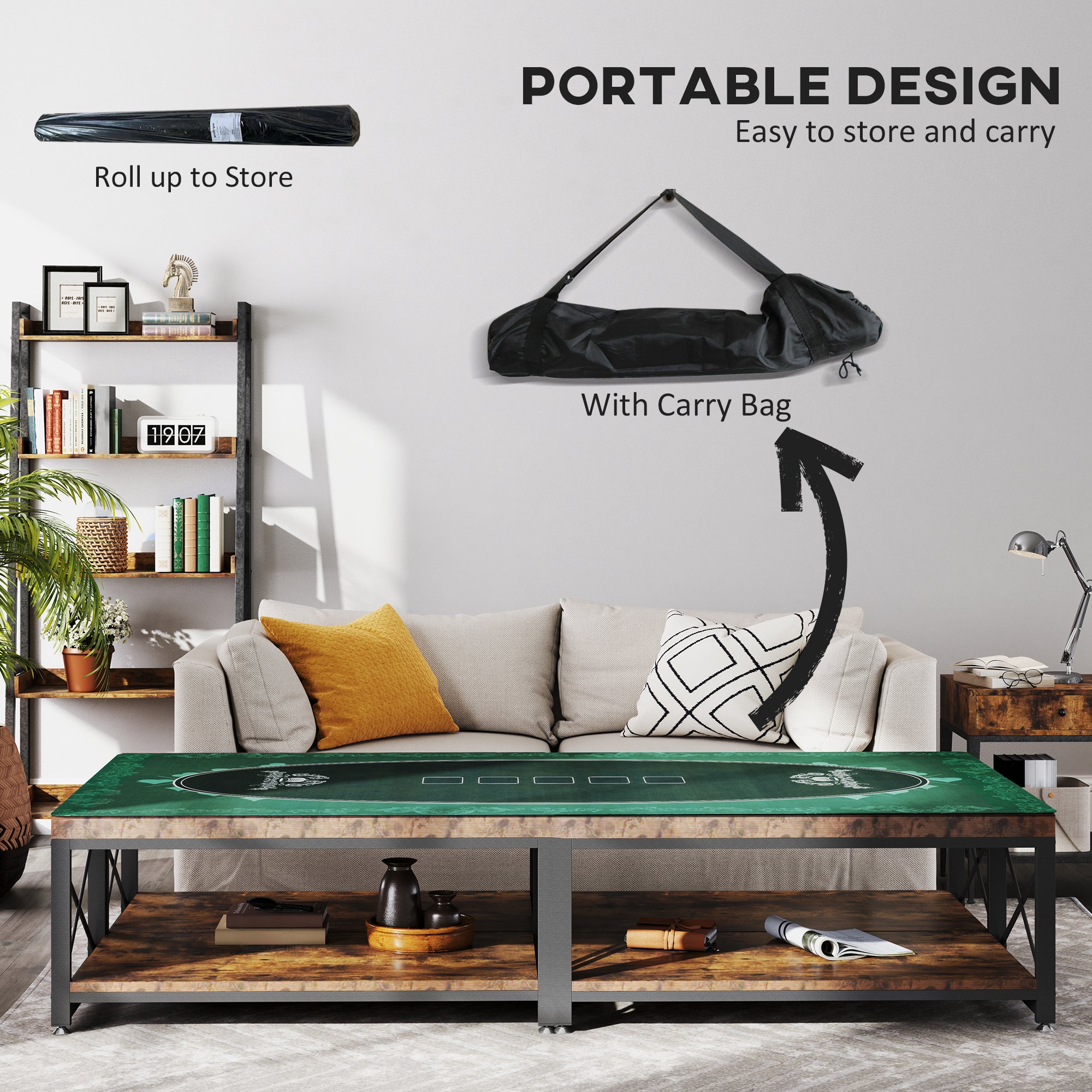 SPORTNOW Professional Poker Mat, 12-Player Water-resistant Poker Table with Felt Surface, Carry Bag, Green