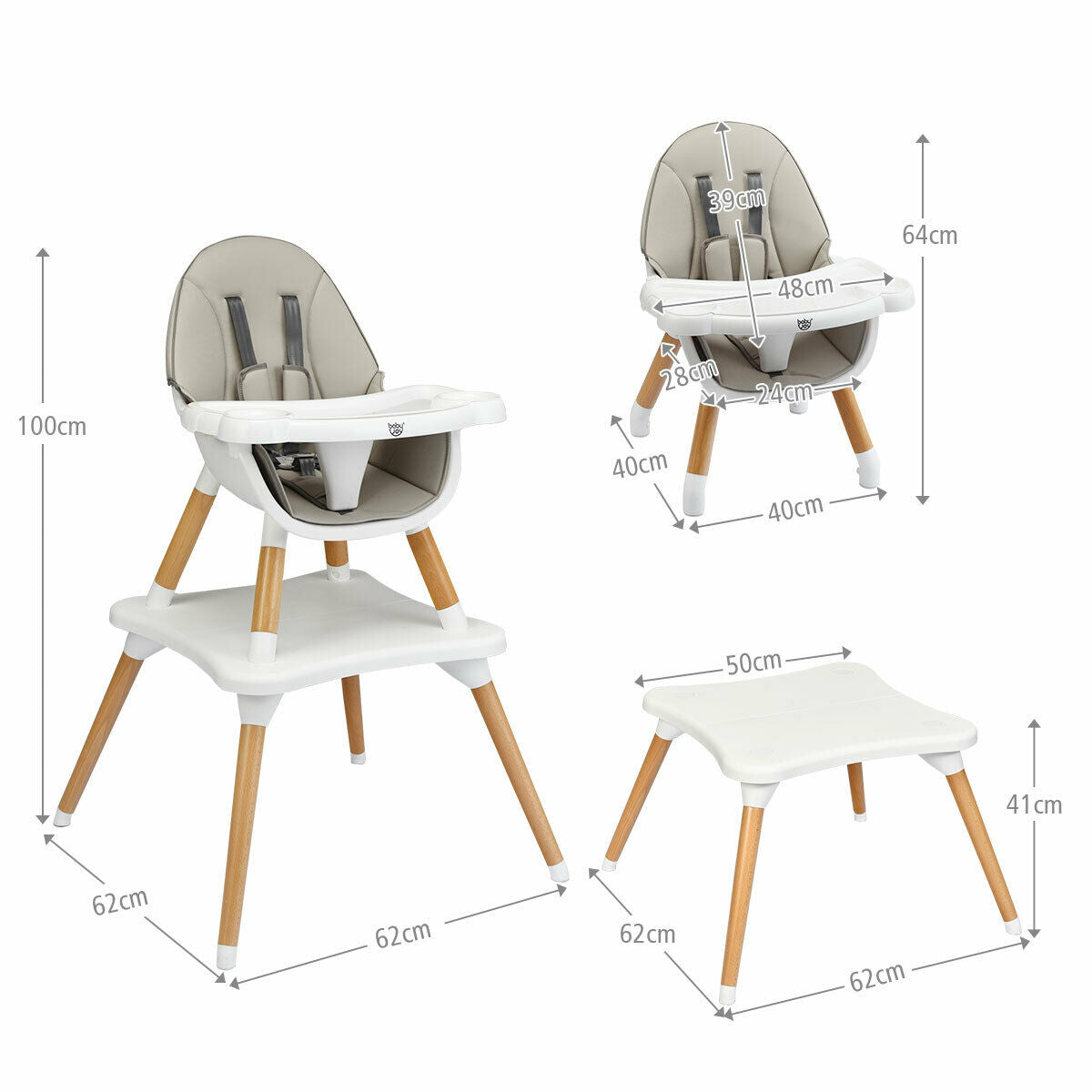 4 in 1 Baby High Chair Infant Feeding Seat-Grey
