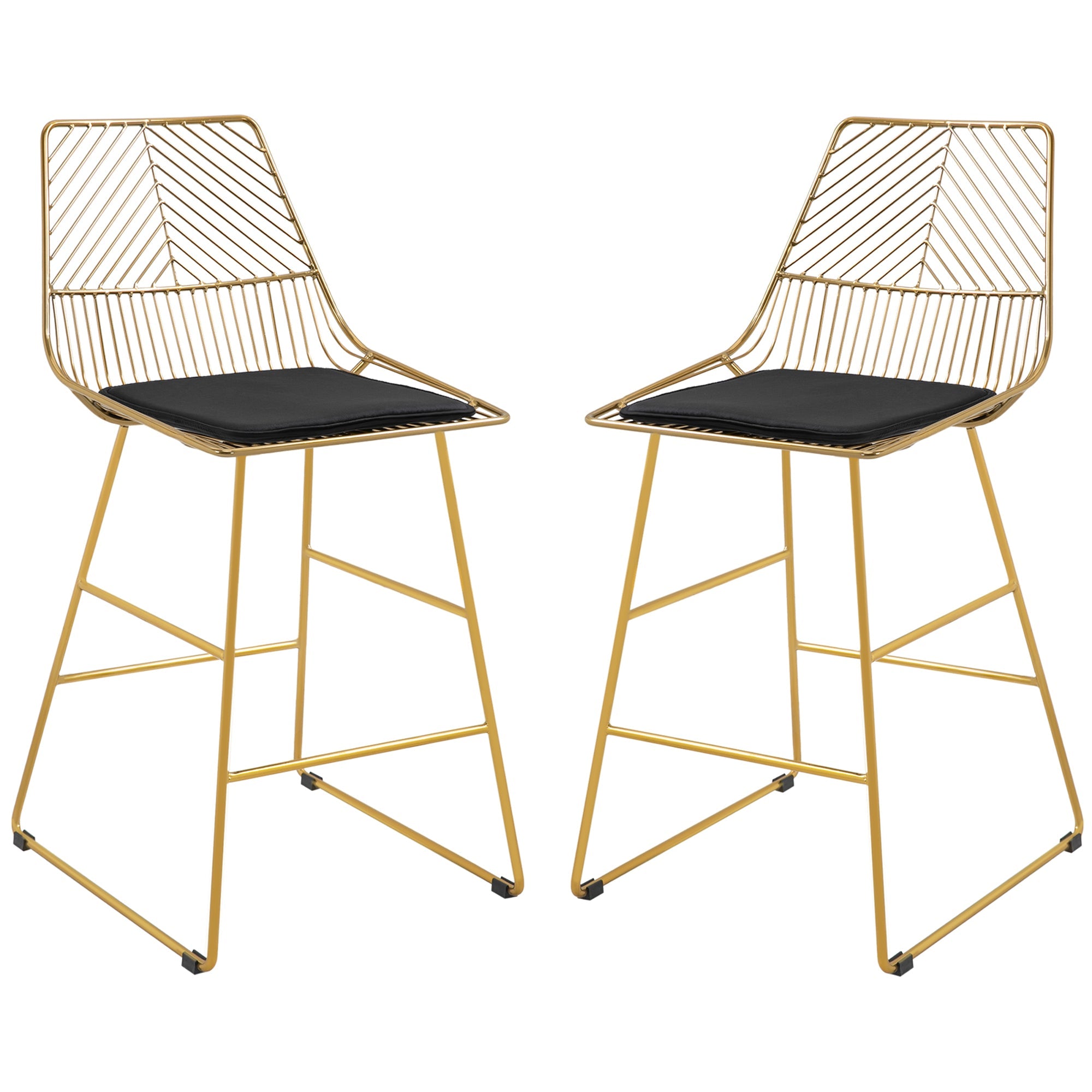 HOMCOM Set of 2 Bar Stools, Modern Counter Height Breakfast Bar Chairs with Wire Metal Frame for Kitchen, Dining Room, Gold