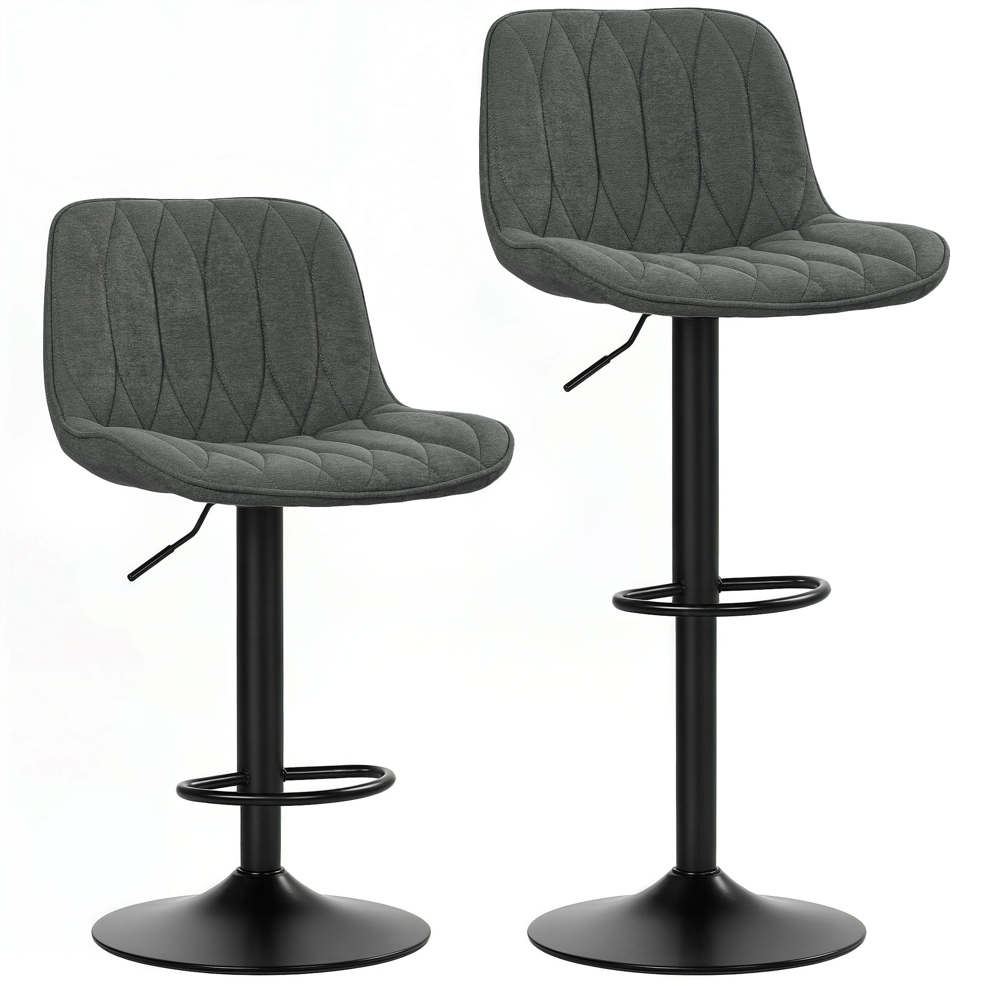 HOMCOM Set of Two Linen-Look Bar Stools - Charcoal Grey