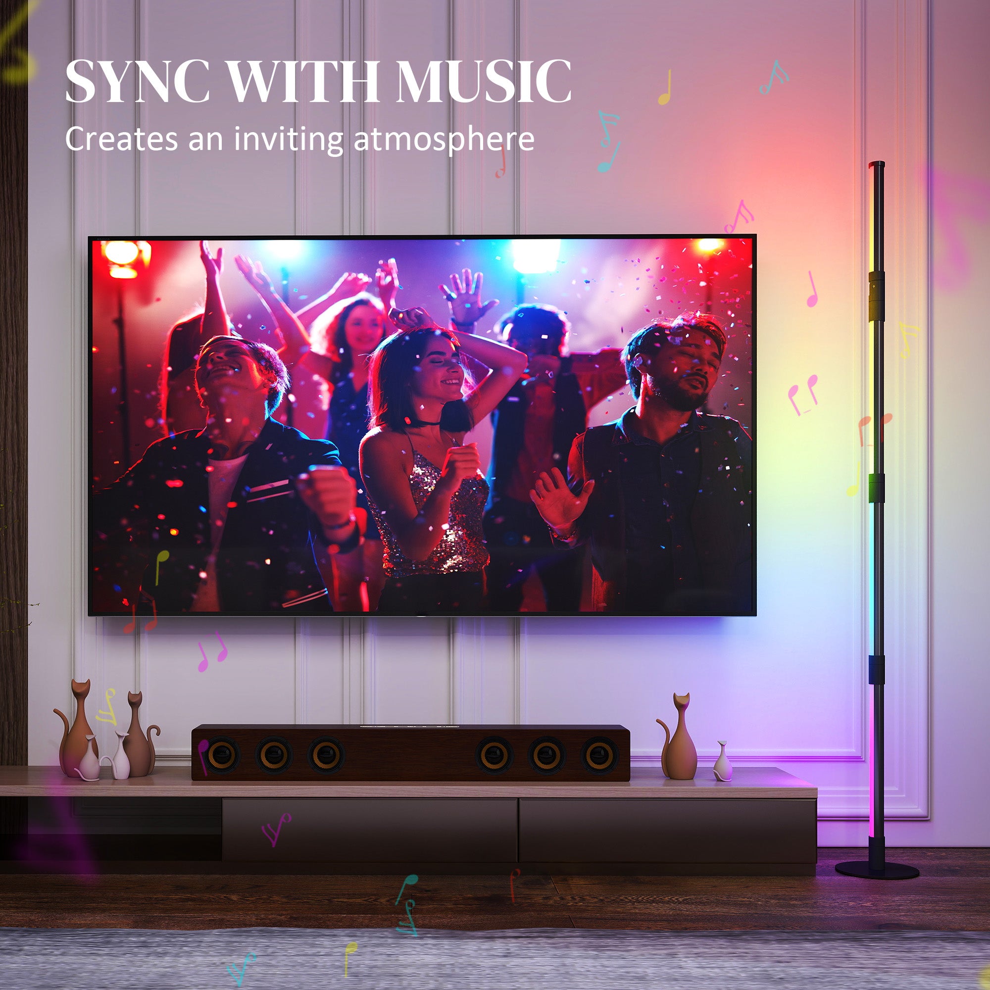 HOMCOM LED Floor Lamp, 360√Ç¬∞ RGB Detachable Corner Floor Lamp with App & Remote Control, Colour Changing Standing Lamp with Music Sync & Timing, for Living Room, Game Room, Dark Grey