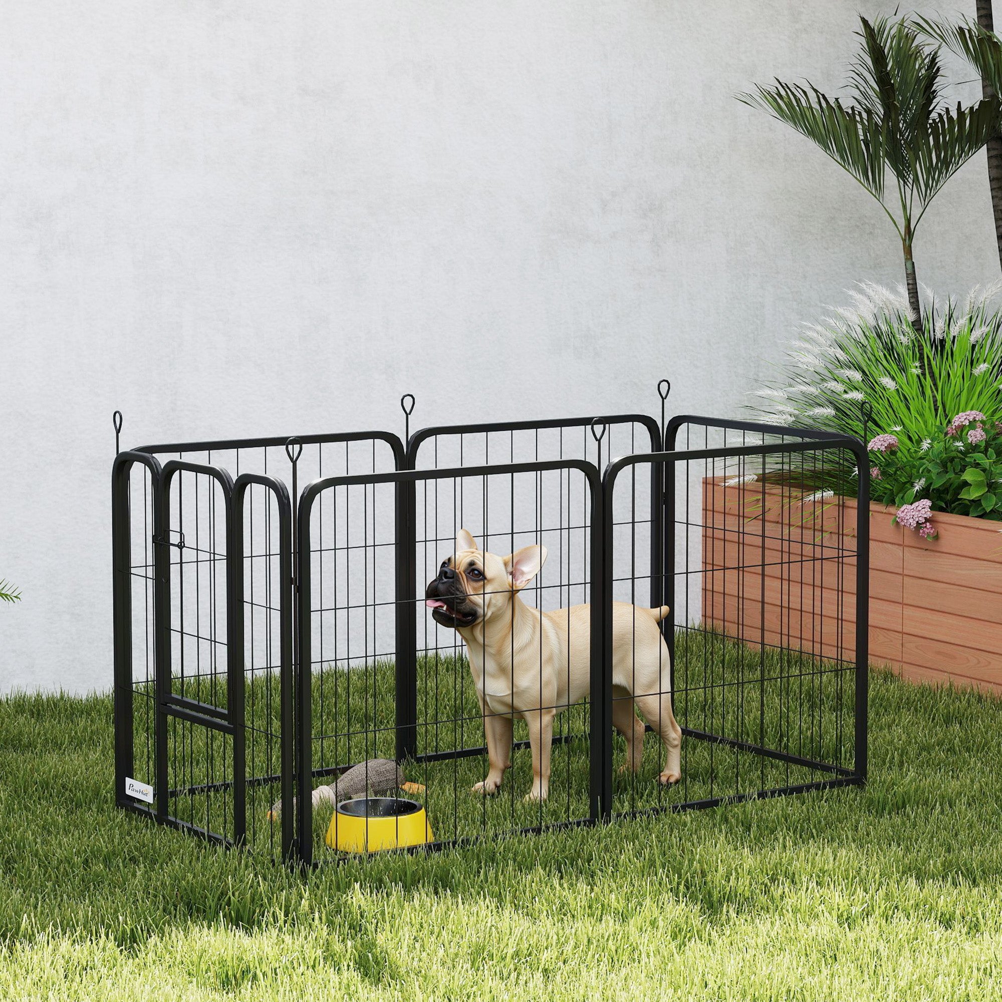 PawHut Six-Panel Dog Playpen with Door, for Small Dogs, Indoors, Outdoors, 60cm Tall, Black
