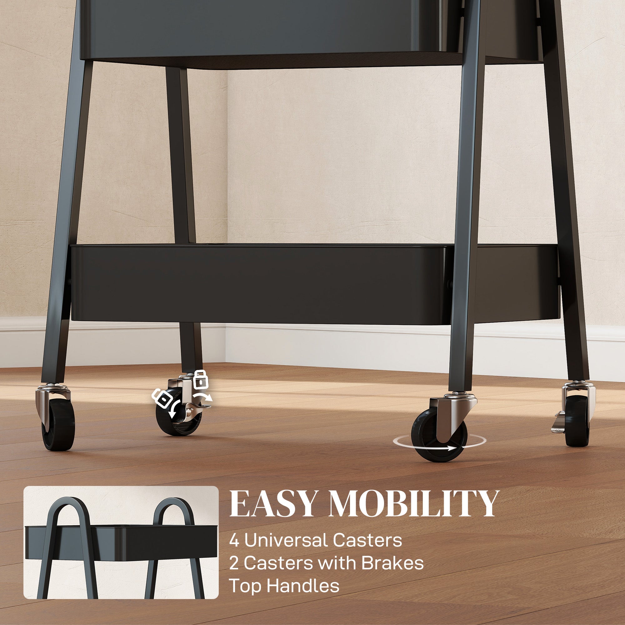 HOMCOM Three-Tier Storage Trolley - Black