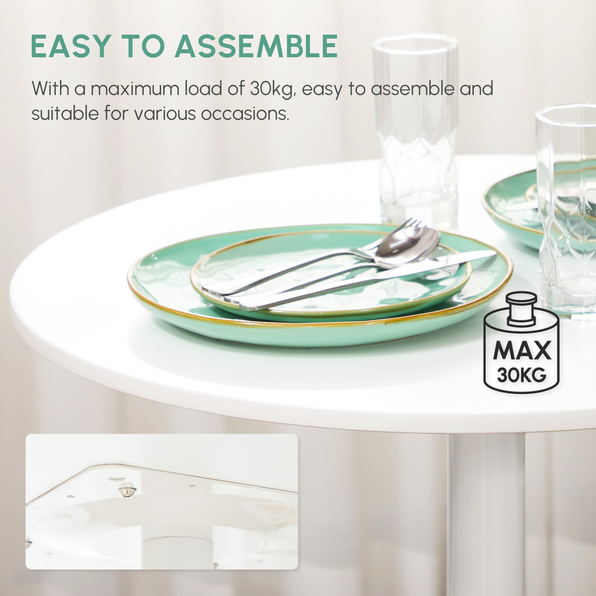 HOMCOM 75H x 70cm Two-Person Minimalistic Dining Table - White