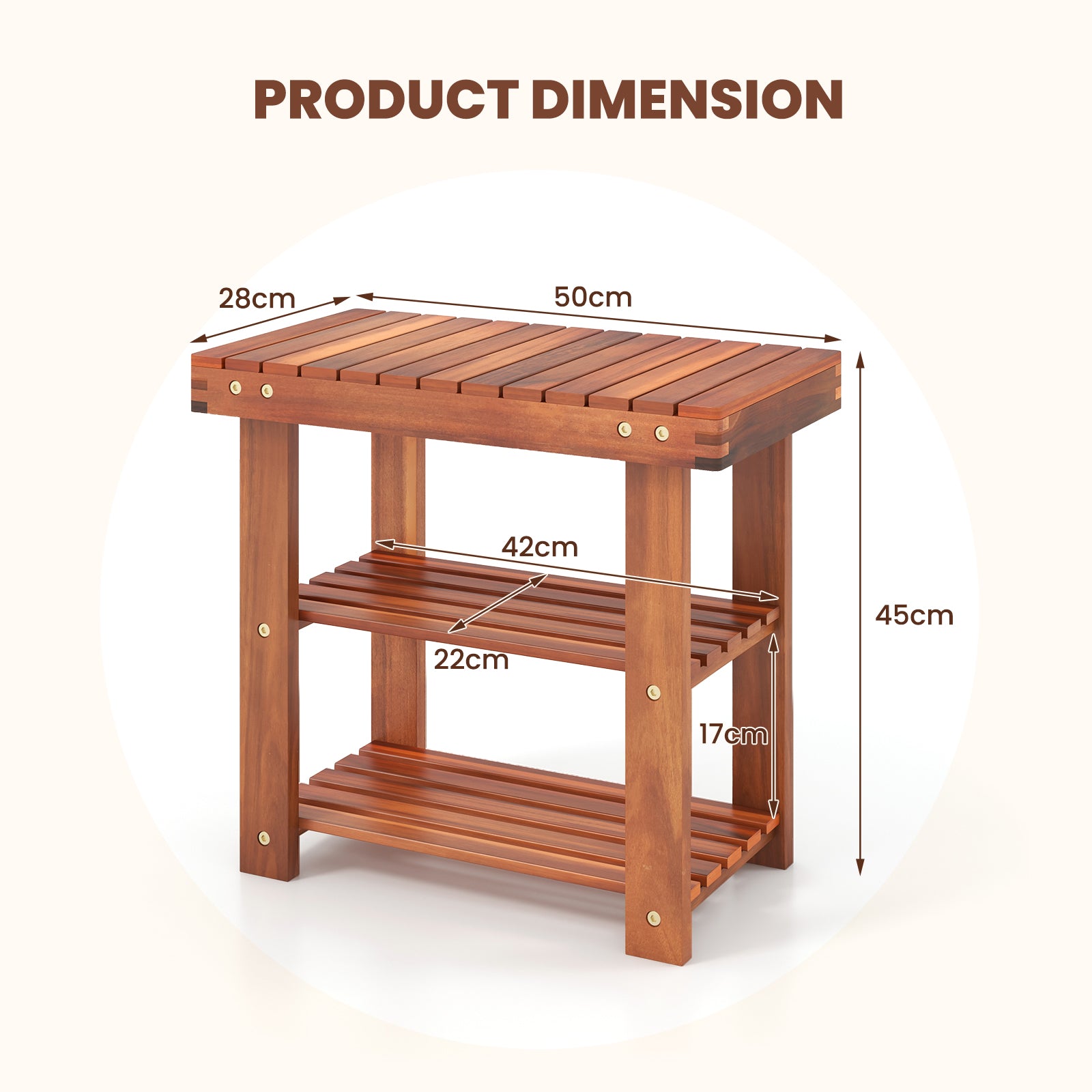 Acacia Wood Shoe Rack Bench 3-Tier Shoe Organizer Storage Shelf-S