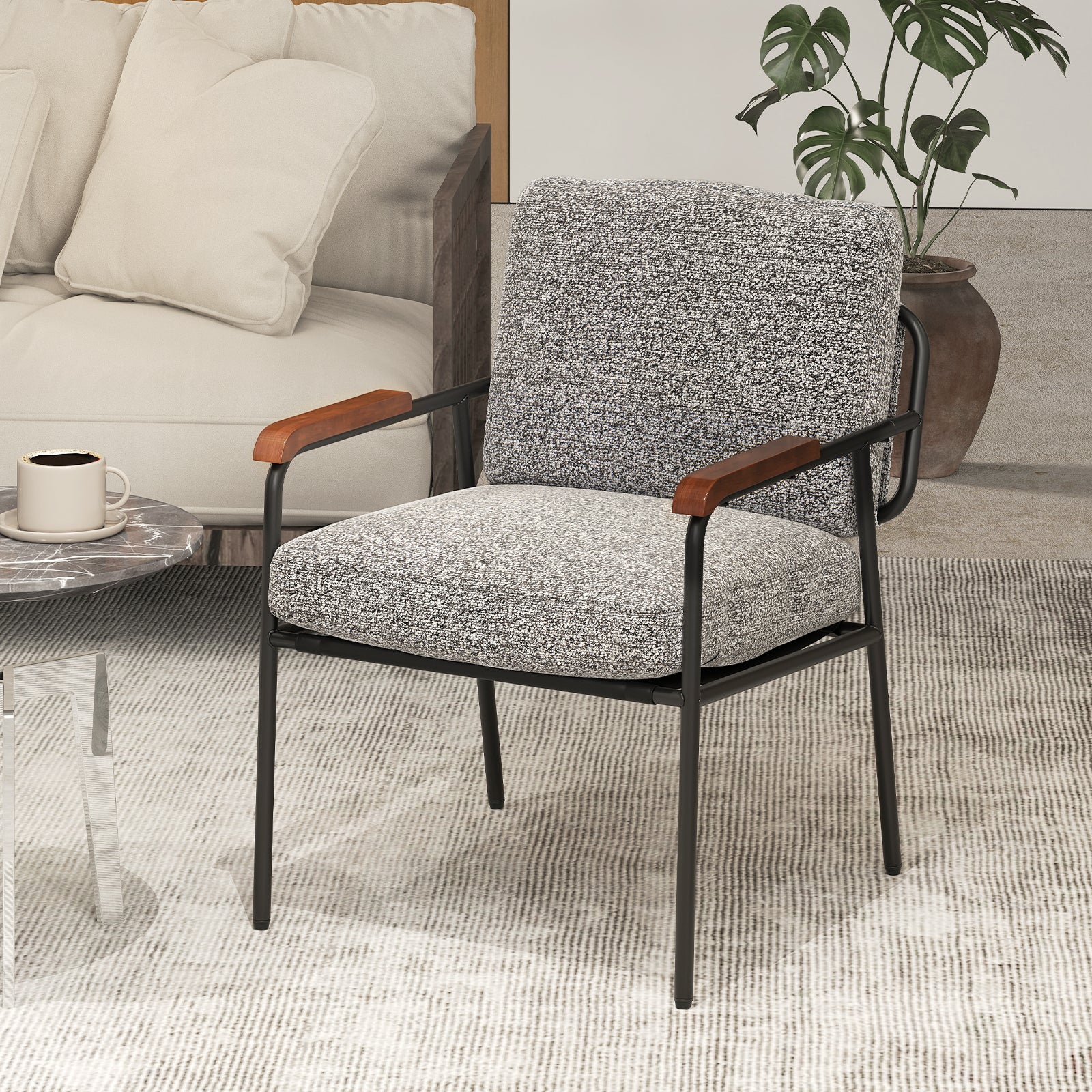 Accent Chair with Back Pillow and Wide Cushioned Seat-Grey