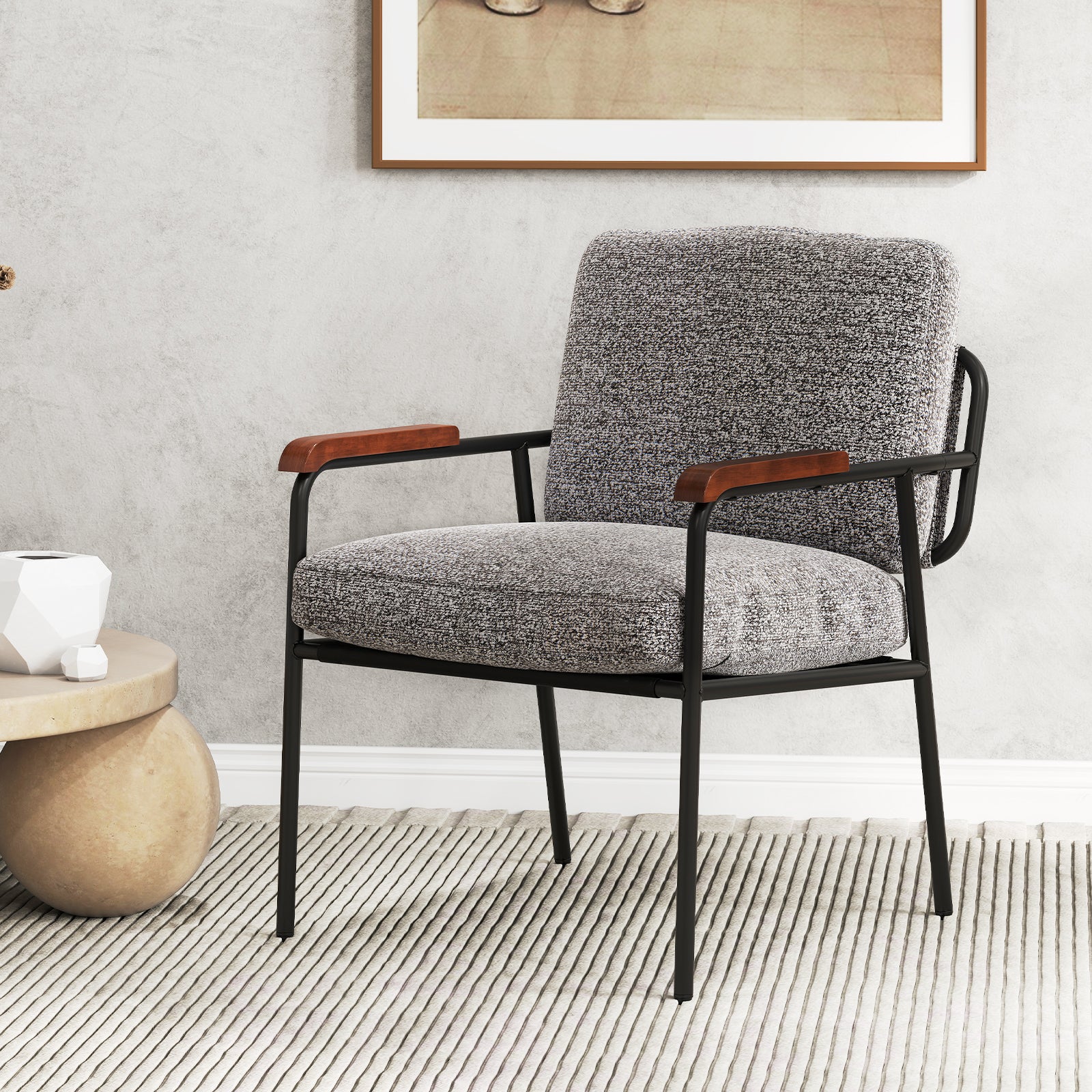 Accent Chair with Back Pillow and Wide Cushioned Seat-Grey