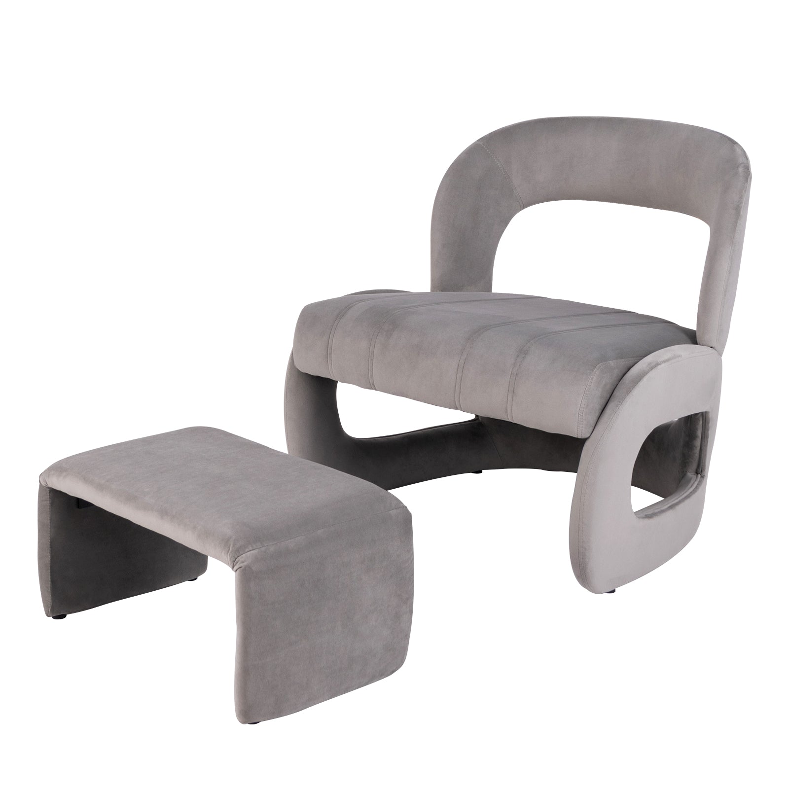Accent Chair with Ottoman and Open Curved Back-Grey