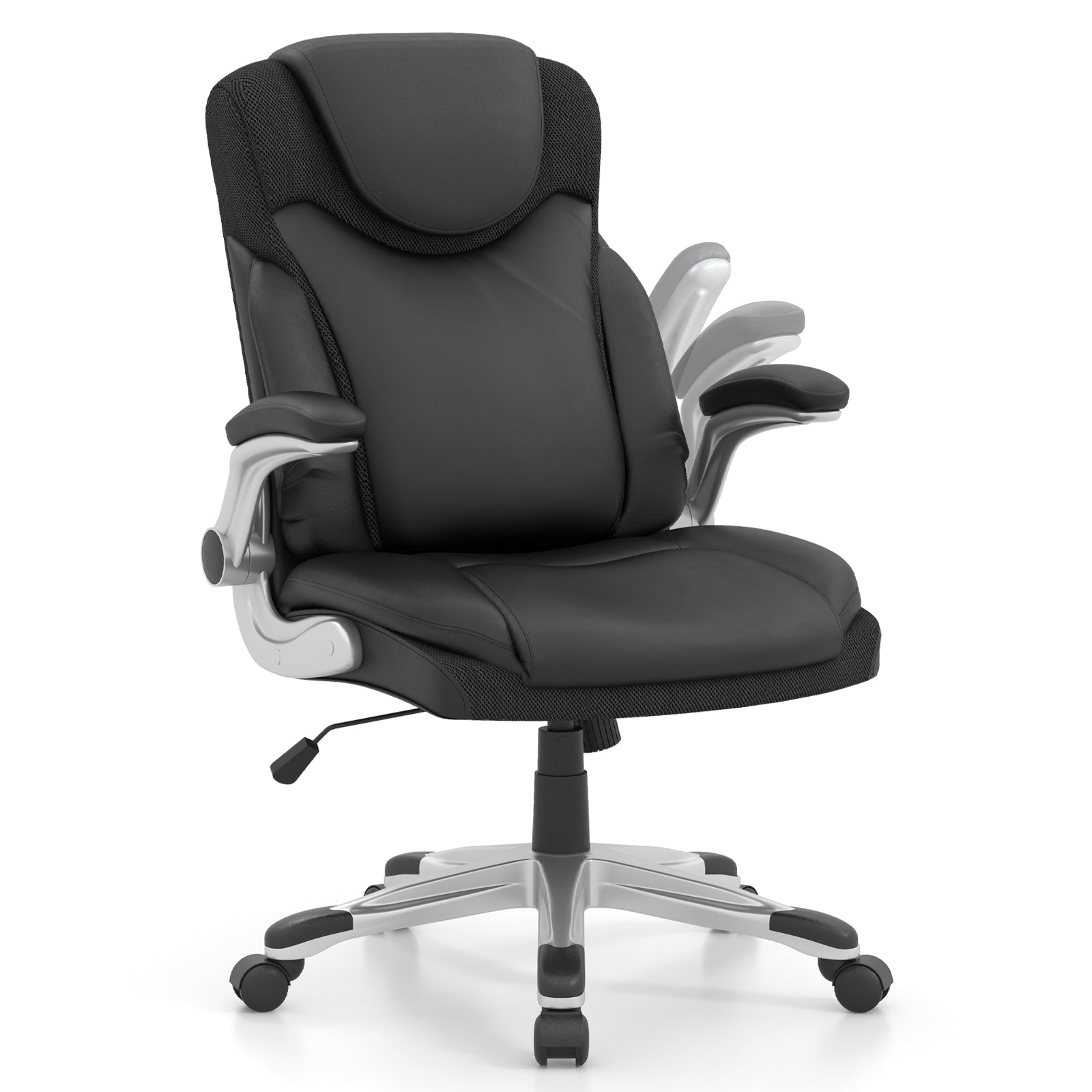Adjustable Executive Office Chair PU Leather with Rocking Function and Armrests-Black
