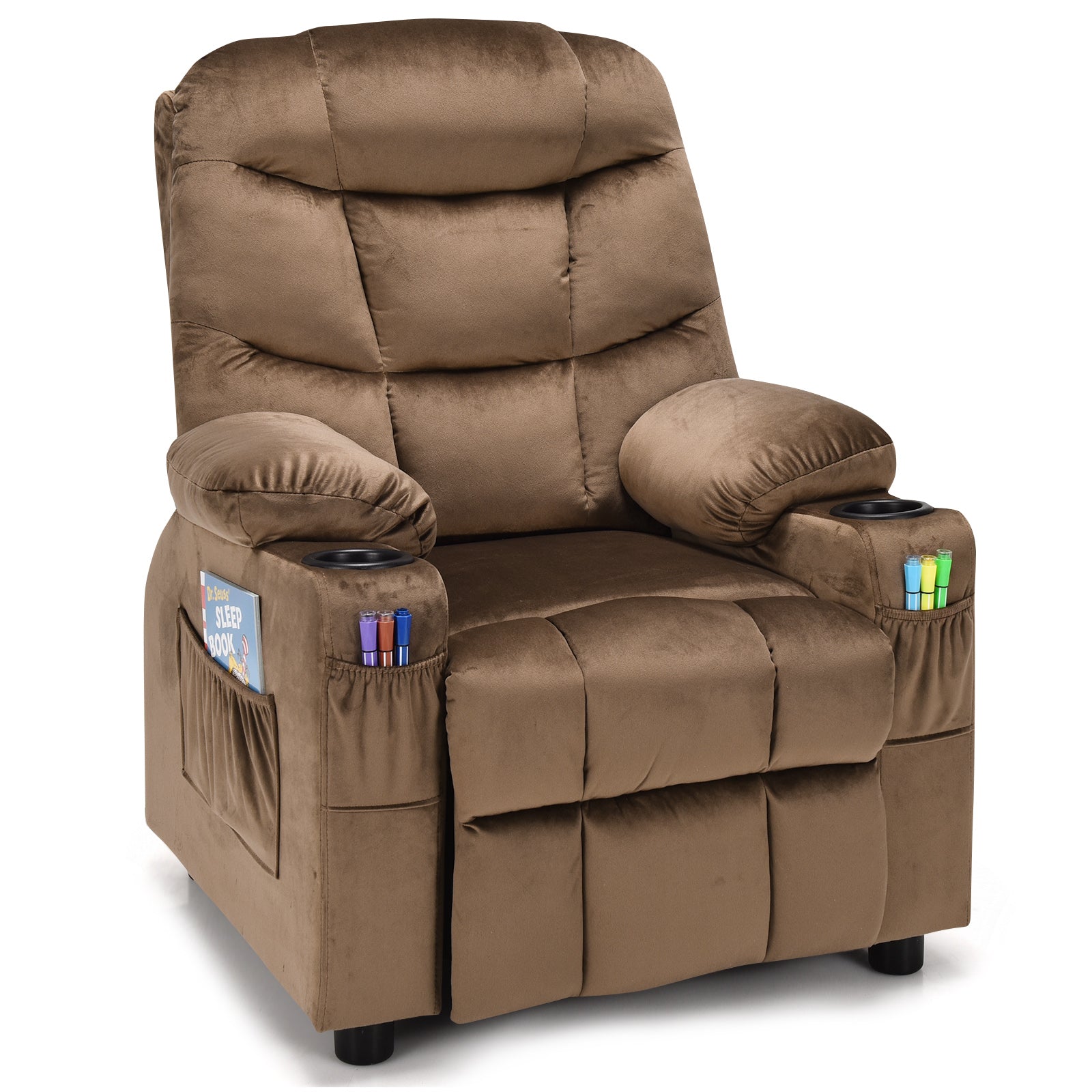 Adjustable Larger Kids Lounge Recliner Chair with 2 Cup Holders-Brown
