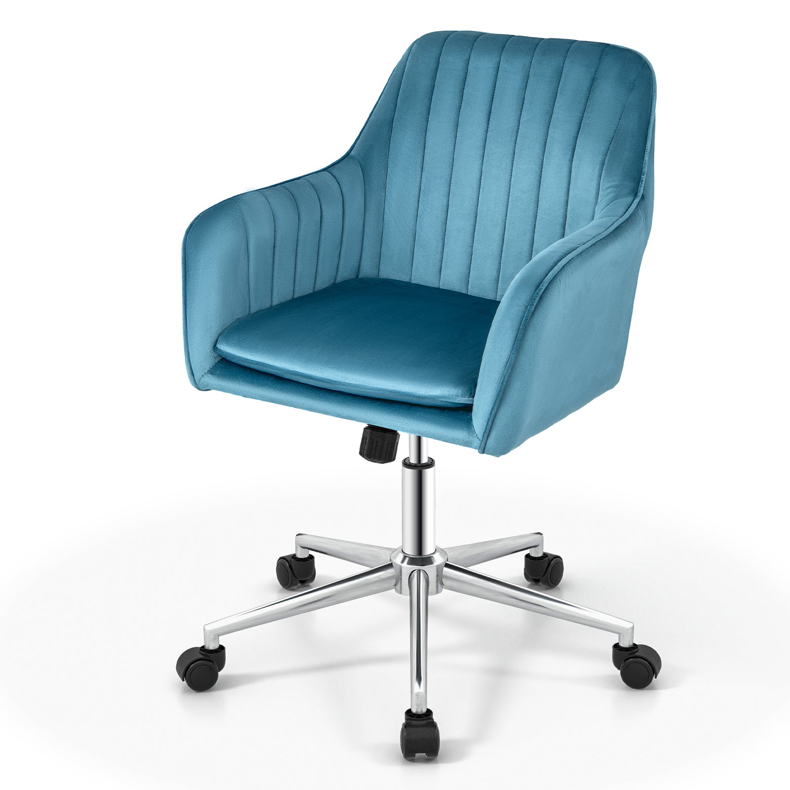 Adjustable Velvet Leisure Chair with 4 Universal Wheels for Daily-Blue