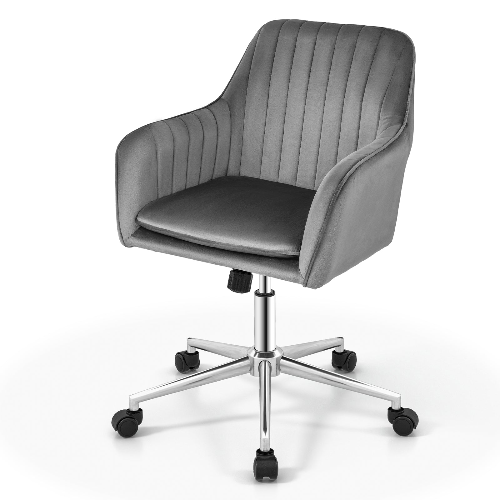 Adjustable Velvet Leisure Chair with 4 Universal Wheels for Daily-Grey