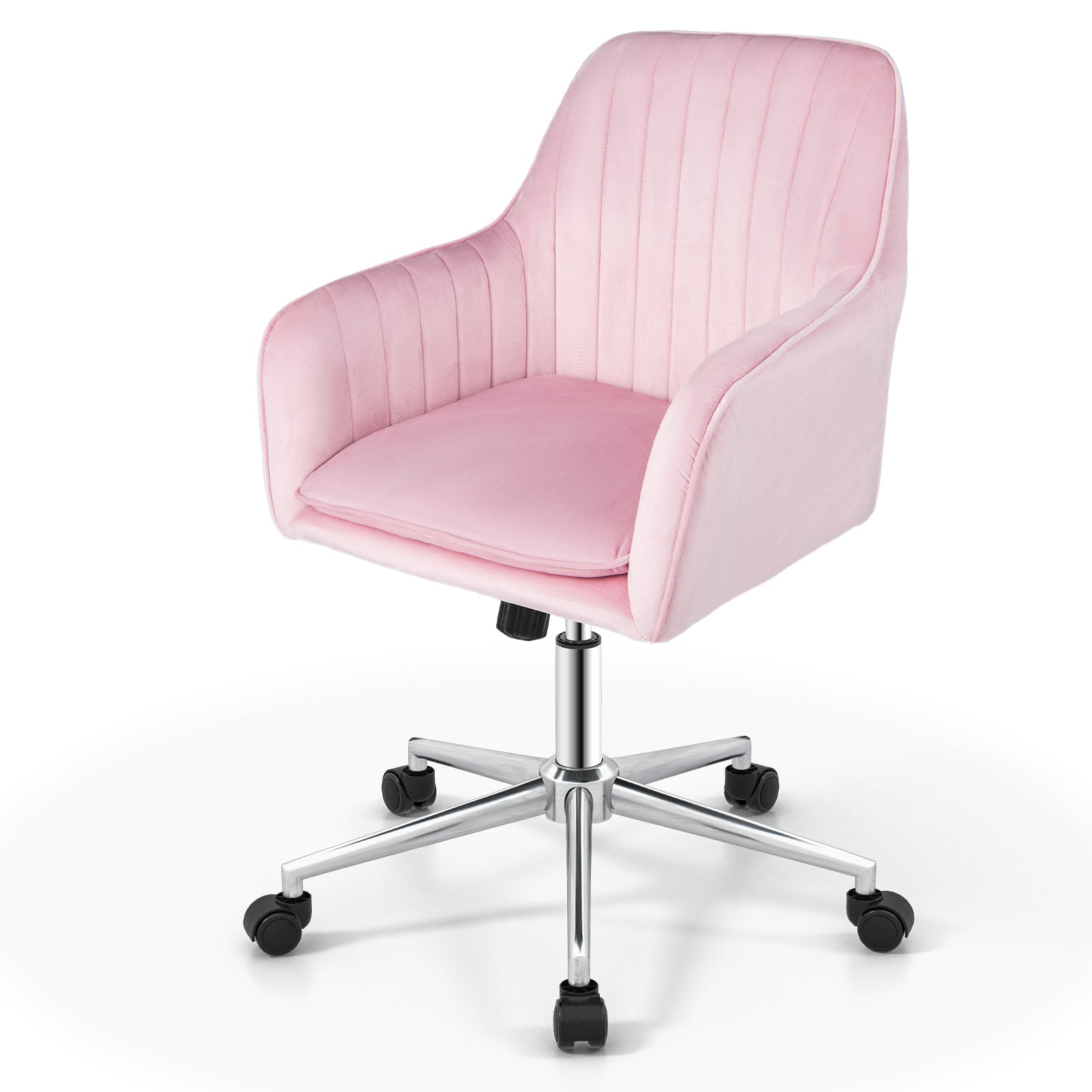 Adjustable Velvet Leisure Chair with 4 Universal Wheels for Daily-Pink