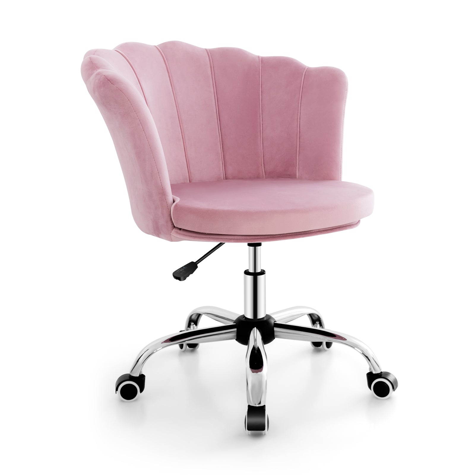 Adjustable Velvet Office Chair with Handle and Universal Wheels-Pink