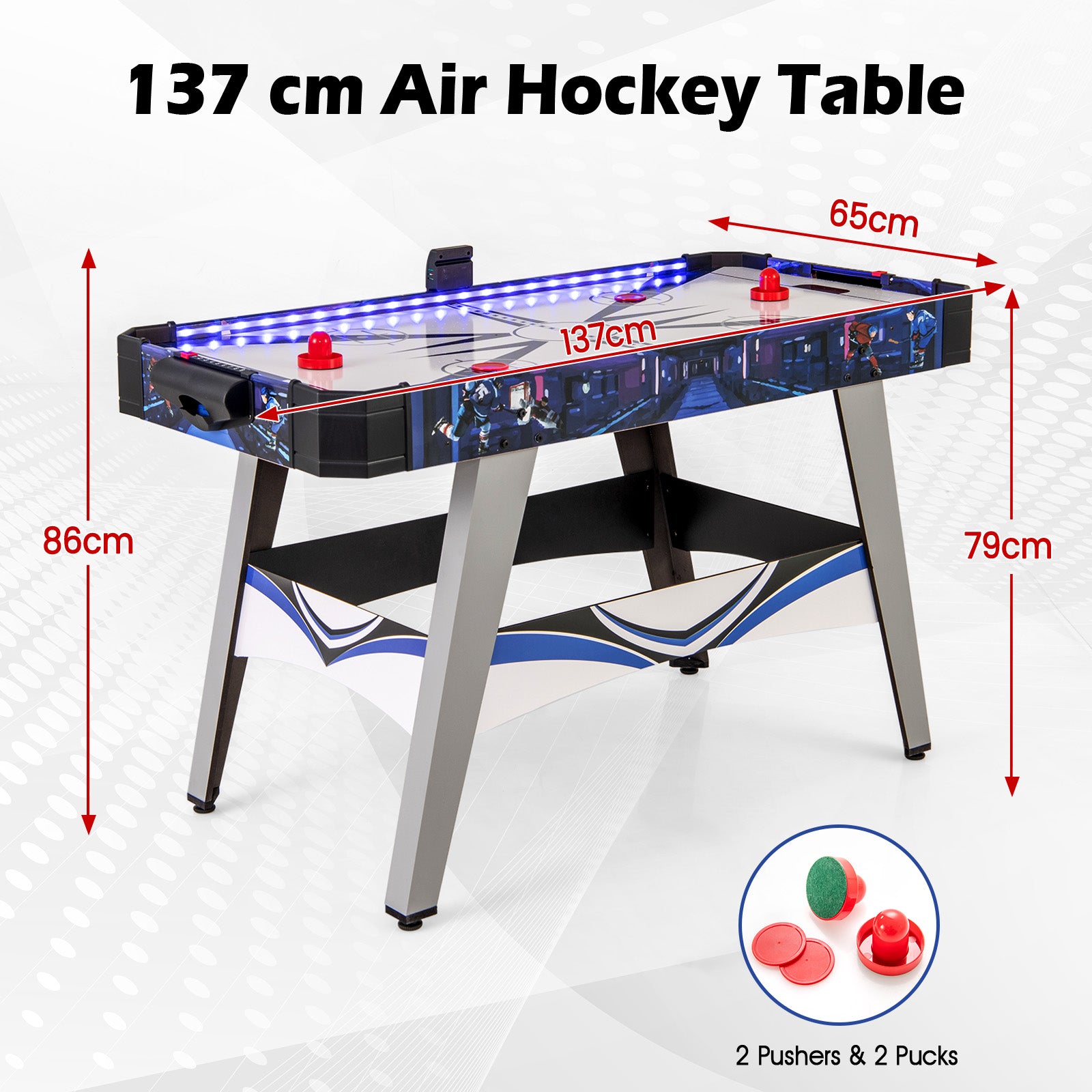 Air Hockey Game Table Powered Hockey Game Table with 2 Pushers and Pucks-White
