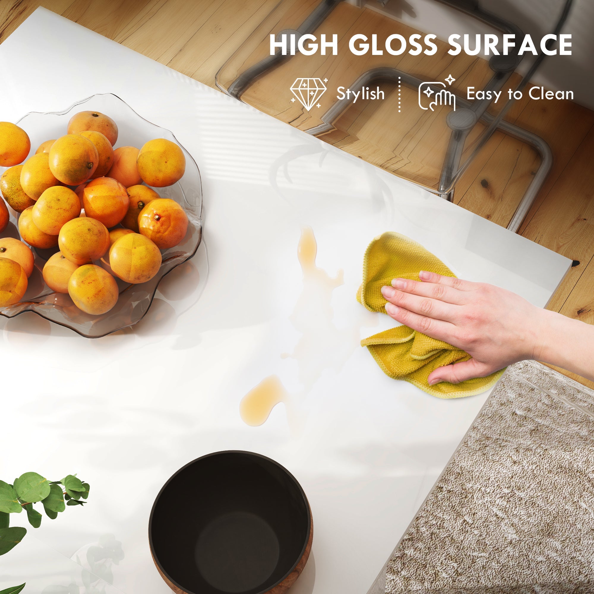 HOMCOM Extending Six-Person High Gloss Dining Table - White