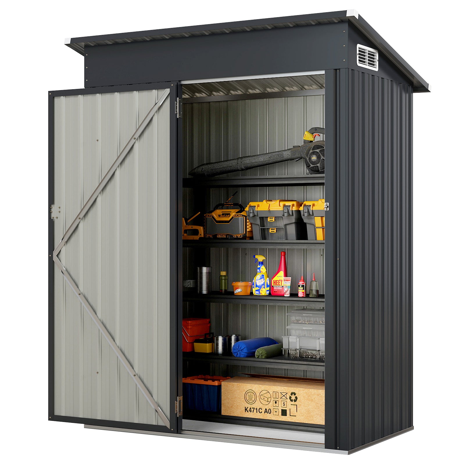 All-Weather Storage Shed with Top Sloping Design-Dark Grey