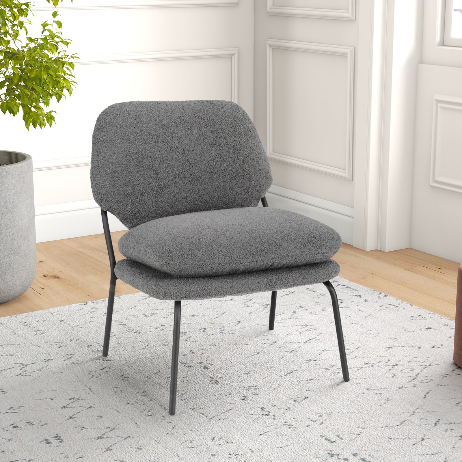 Armless Accent Chair Teddy Fleece Fabric Upholstered Leisure Chair-Grey