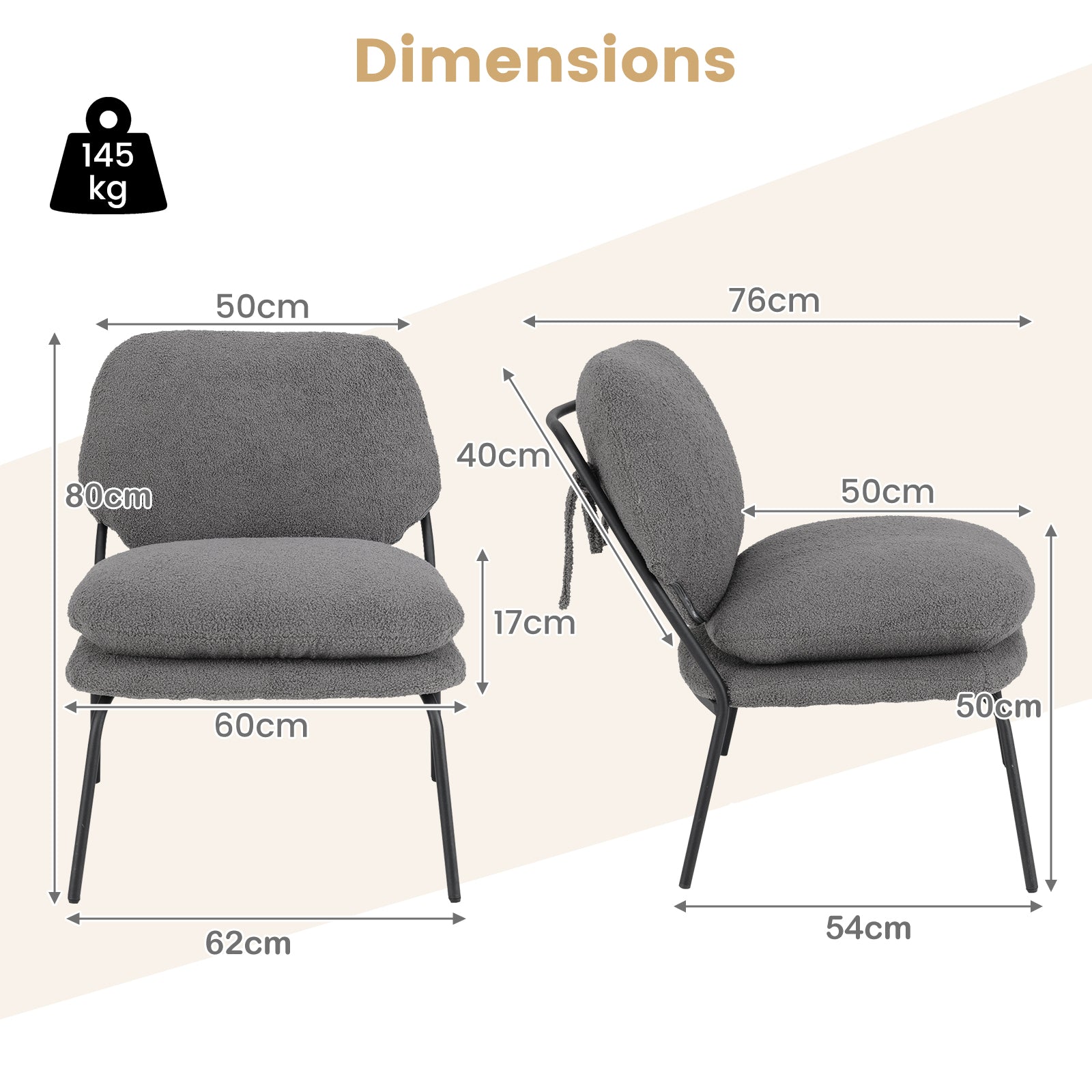 Armless Accent Chair Teddy Fleece Fabric Upholstered Leisure Chair-Grey