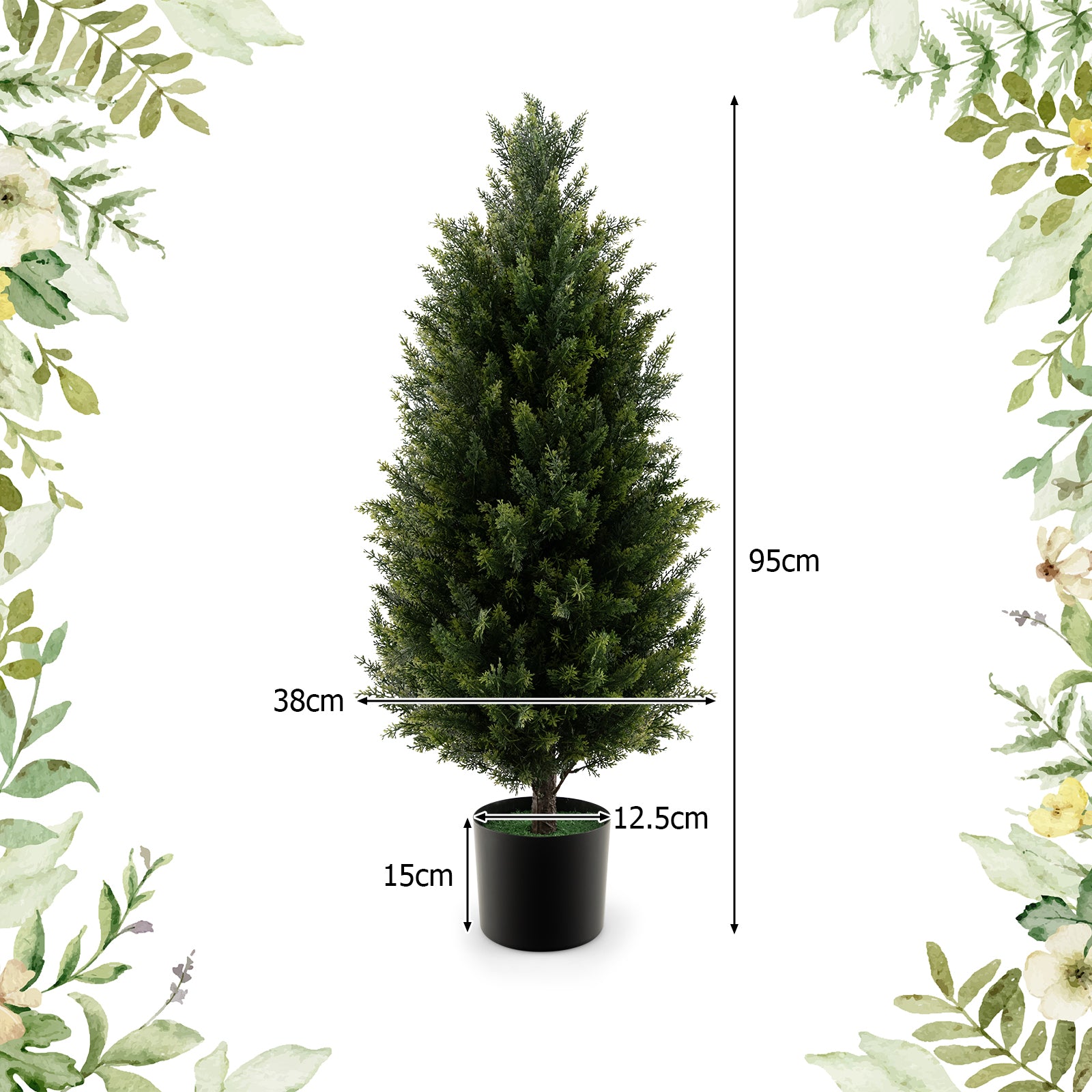 93 CM Artificial Topiary Cedar Tree with Cement Plastic Pot