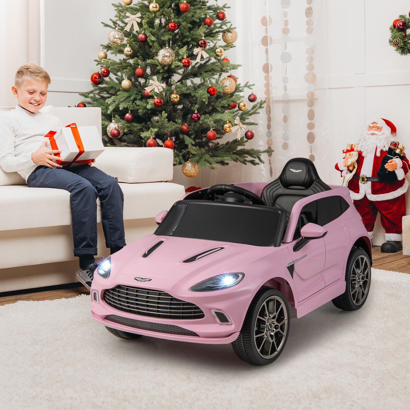 12V Kids Ride on Vehicle Aston Martin Licensed with Horn and Taillights-Pink
