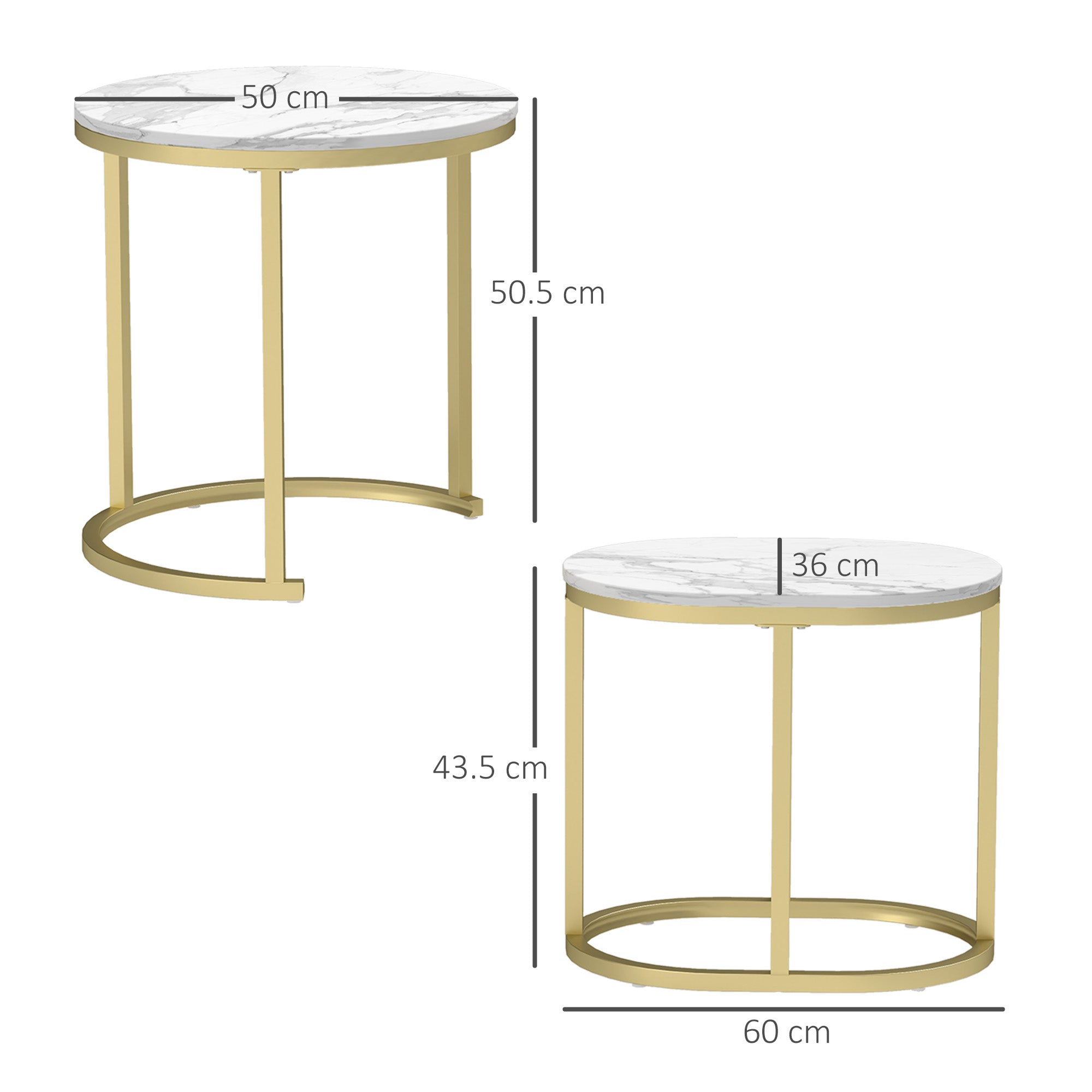 HOMCOM Marble-Effect Nest of Tables - Gold Tone/White