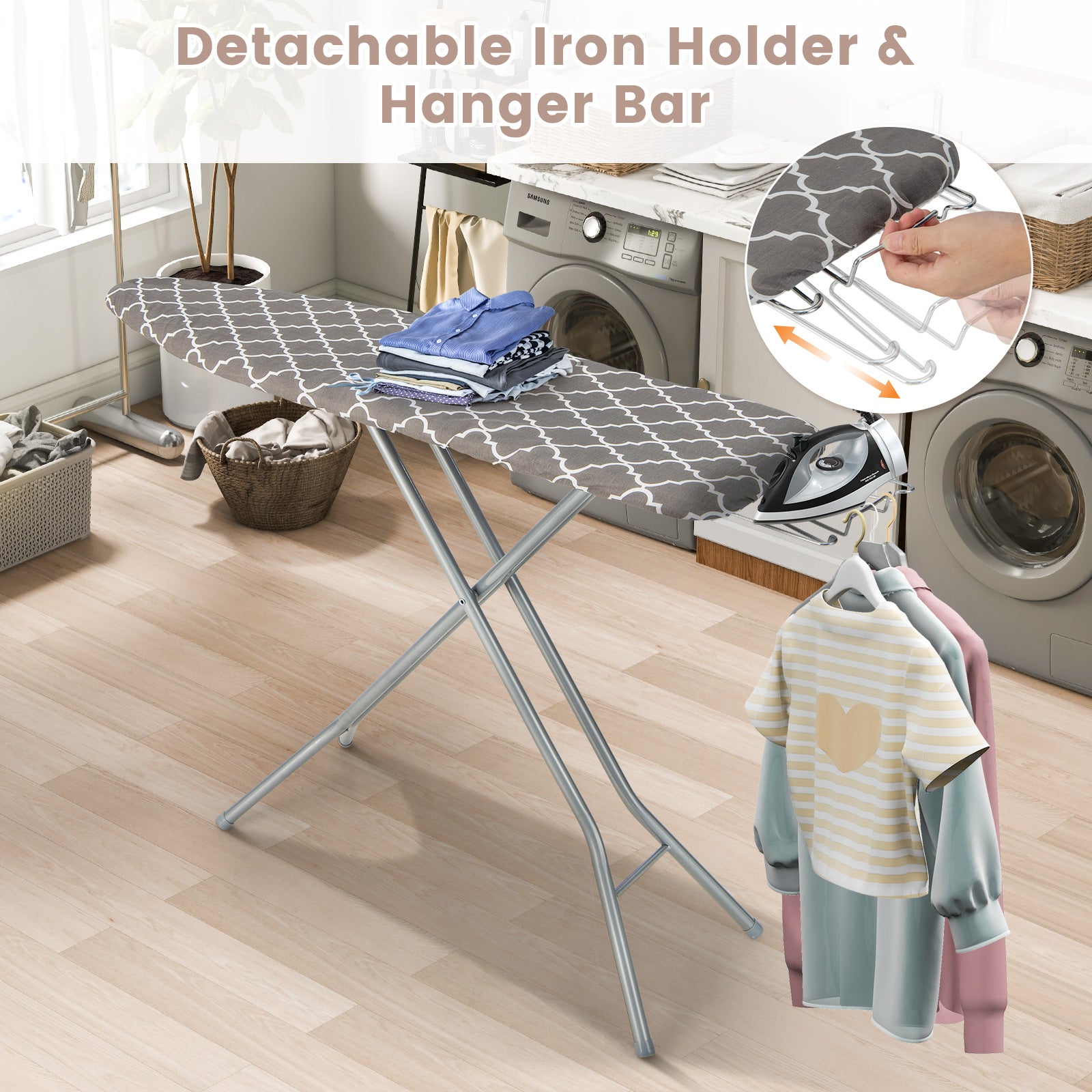 154 x 36cm Folding Ironing Board with Extra Cotton Cover-Grey