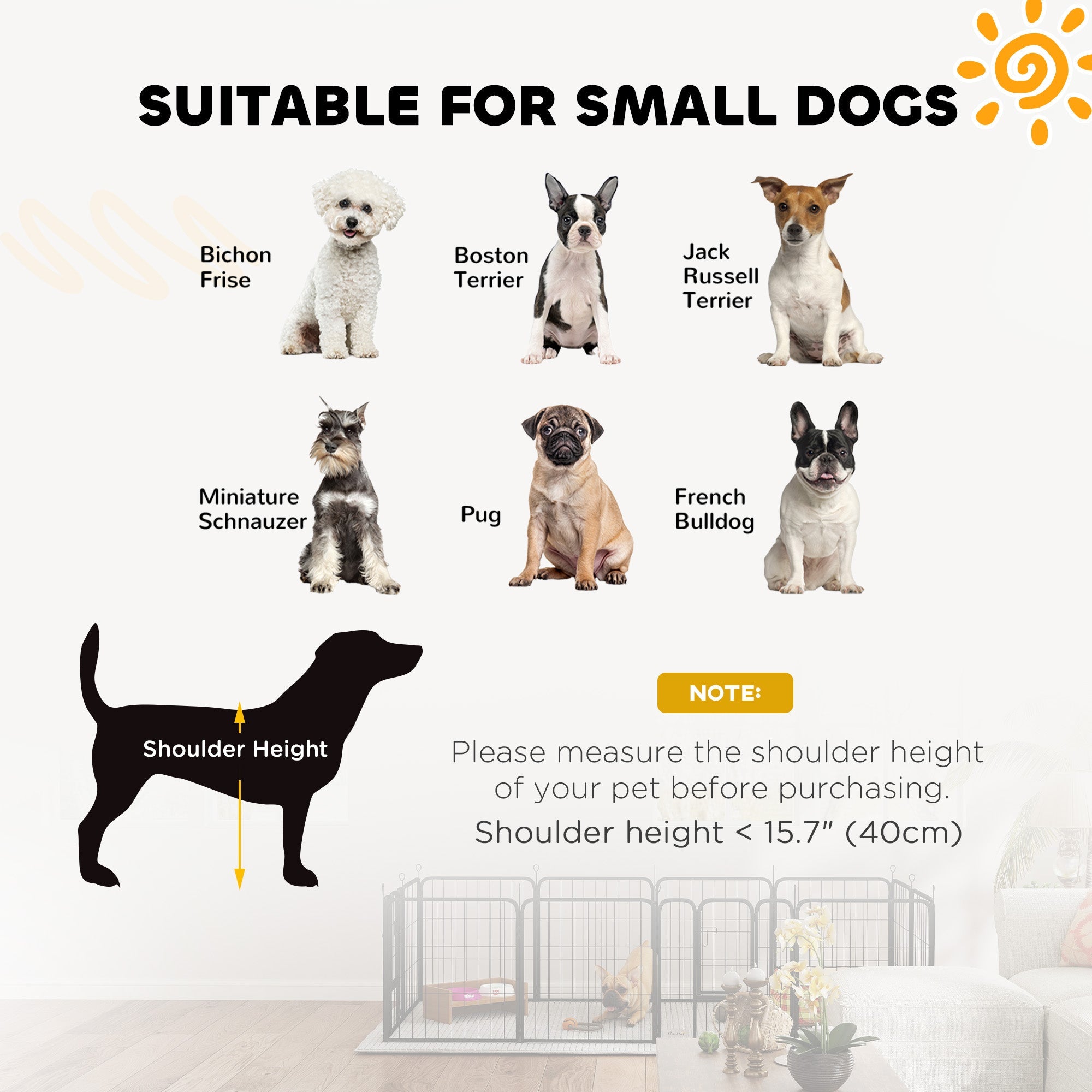 PawHut 12-Panel Solid Dog Playpen with Doors, for Small Dogs, 60cm High, Black