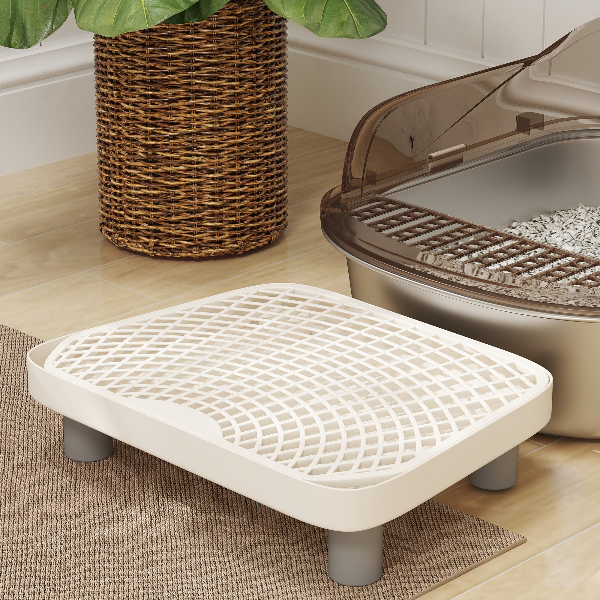 PawHut Stainless Steel Litter Box with Lid, High Wall Sided Enclosure, Pedal, Scoop, Non-Sticky, Anti-Leakage, Easy Cleaning