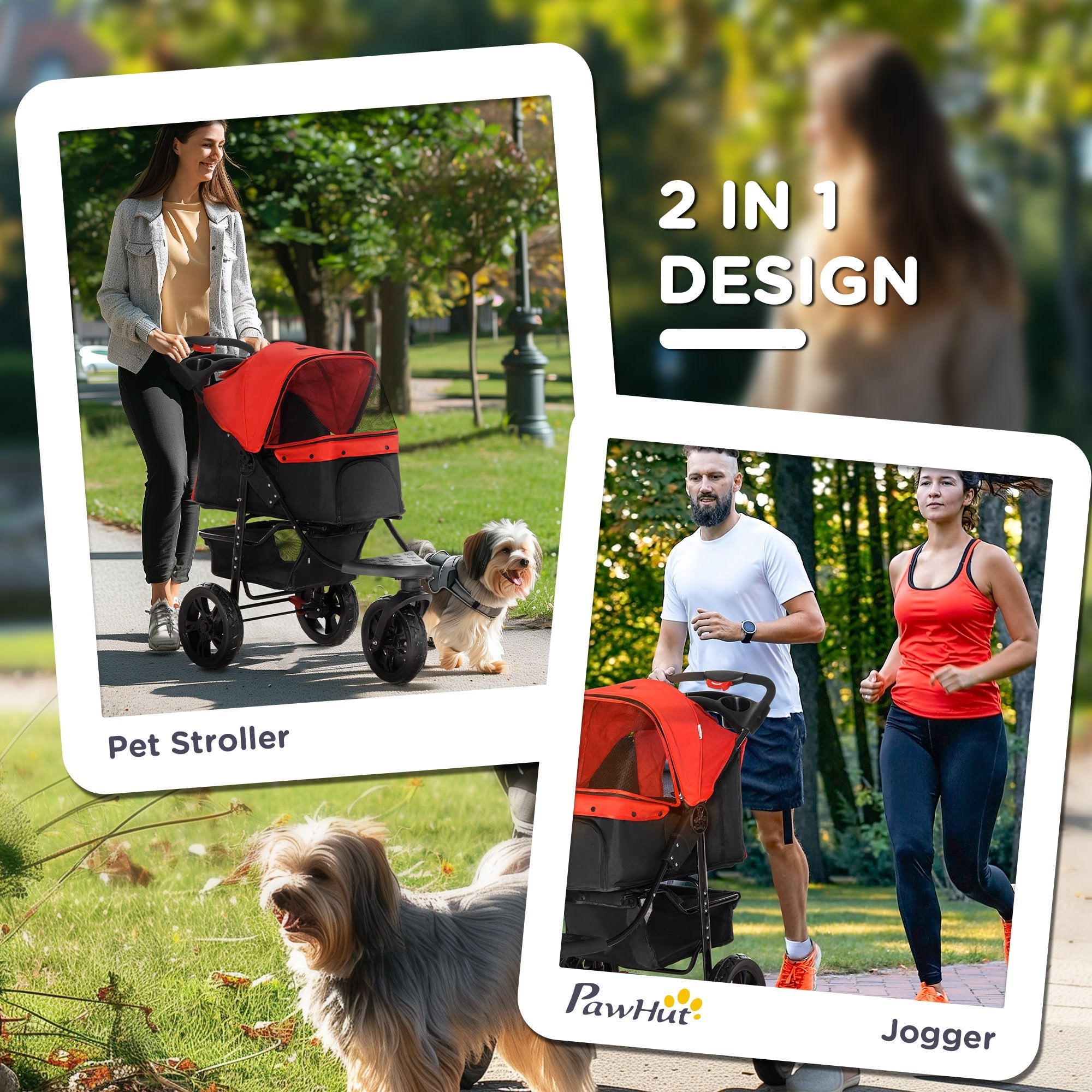PawHut Dog Stroller Foldable Pet Pram, 3 Wheels Dog Pushchair with Brake, for Small Miniature Breeds, Cats, Red