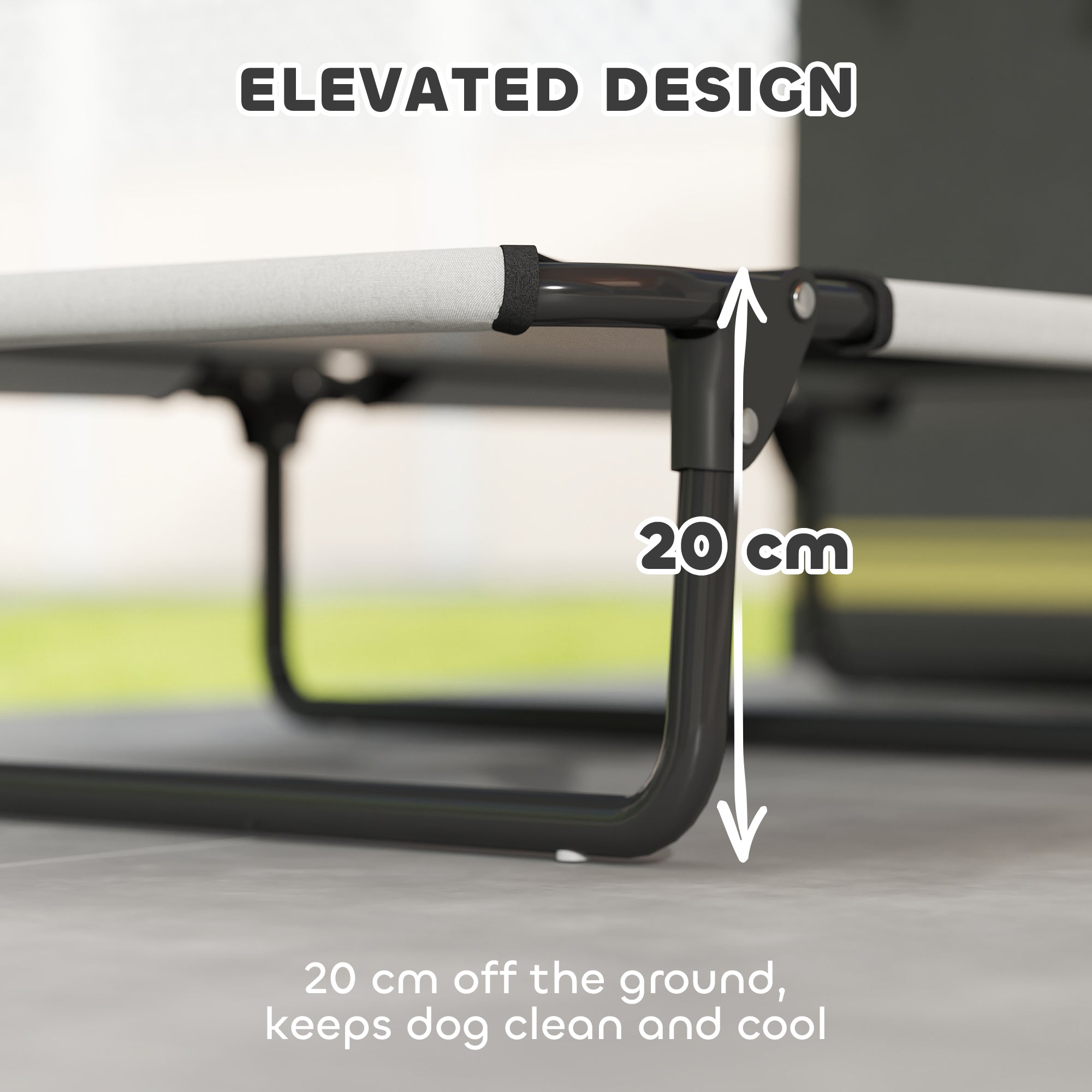 PawHut Portable Raised Dog Bed, Elevated Pet Cot with Breathable Mesh for Indoor Outdoor, for Large Dogs, Light Grey