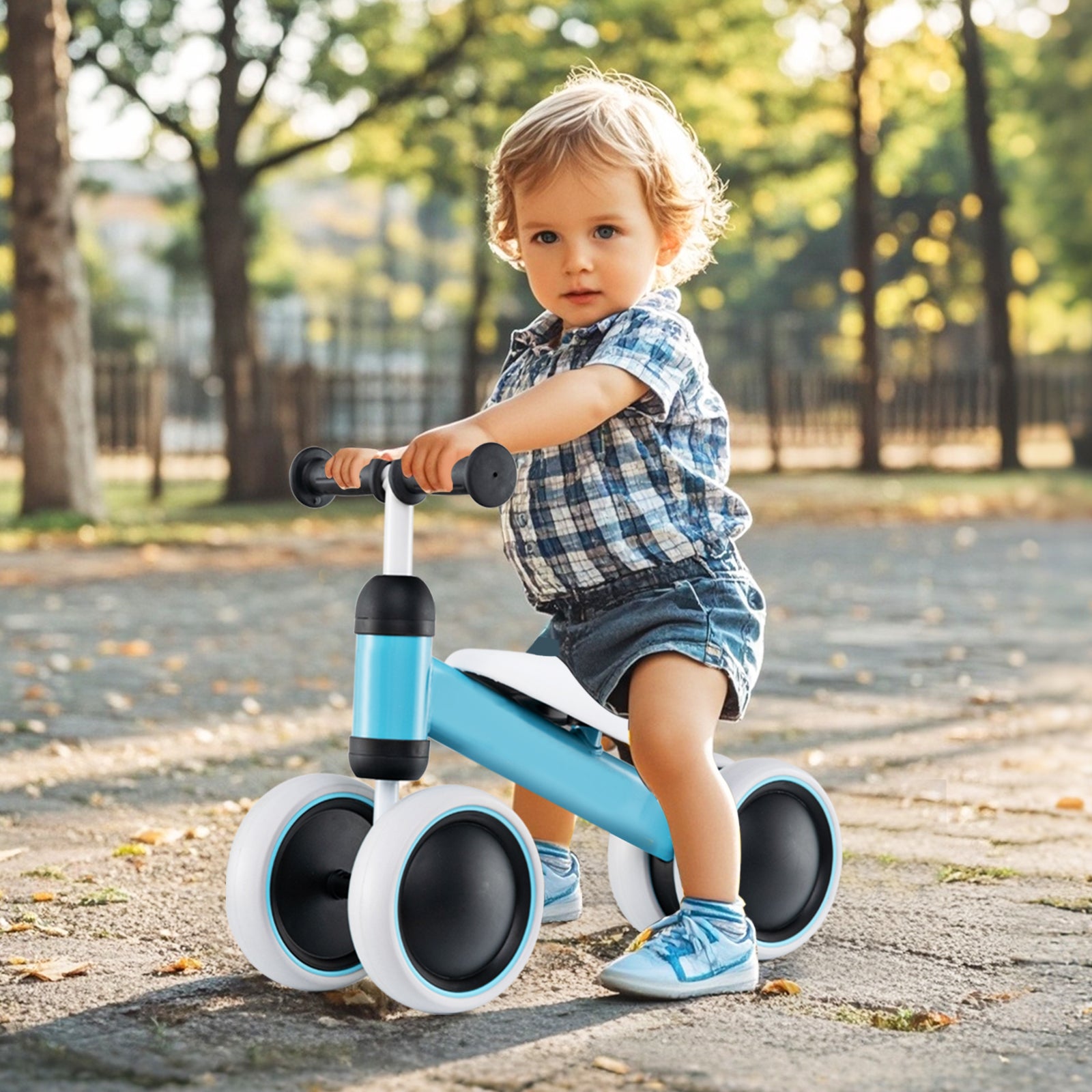 No Pedal Baby 4 Wheels Balance Bike with Non-slip Handlerbar-Blue