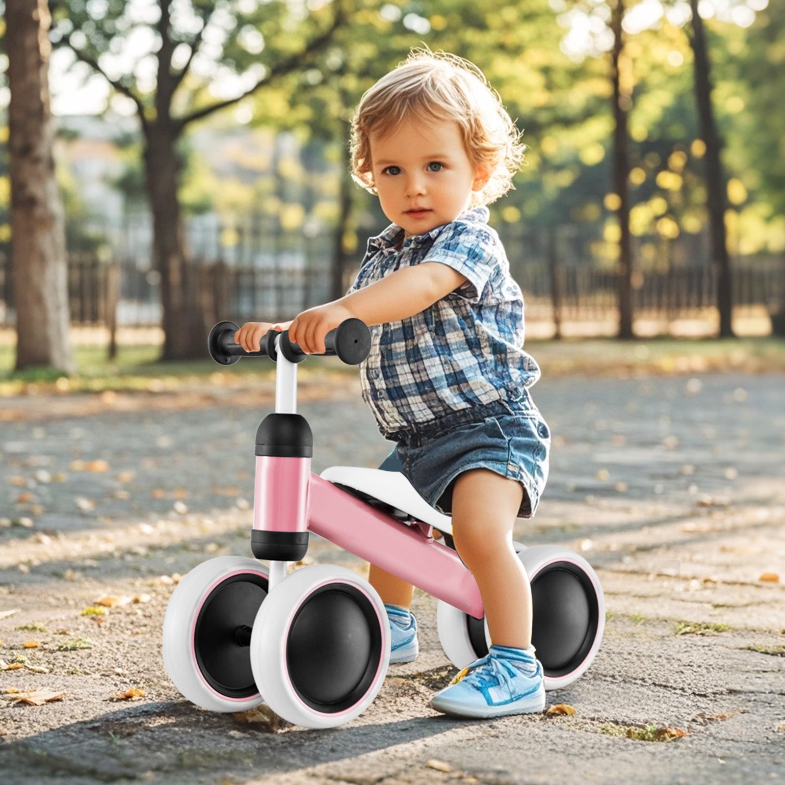 No Pedal Baby 4 Wheels Balance Bike with Non-slip Handlerbar-Pink