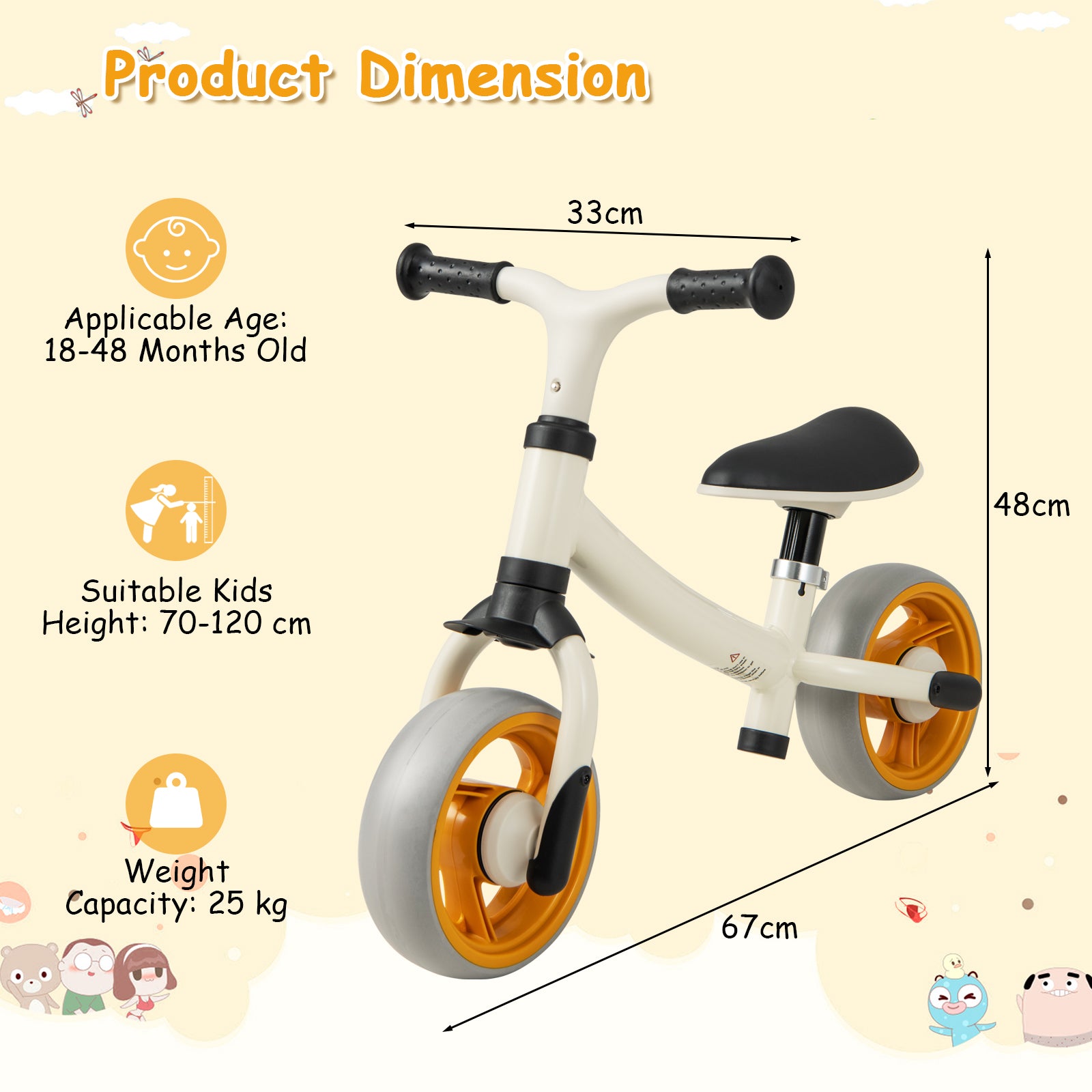 Baby Balance Bikes with Adjustable Seat Height for 18-48 Months-White