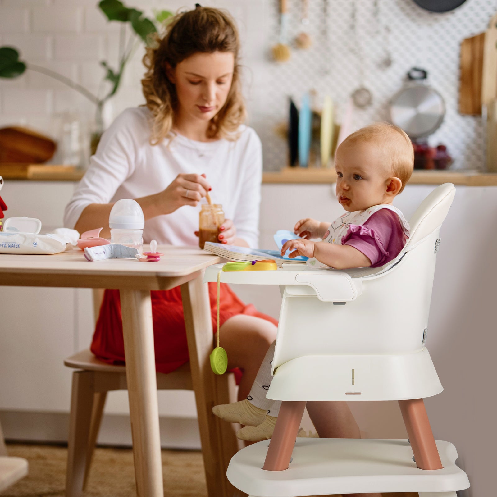 6-in-1 Baby High Chair with 5-Point Harness and Removable Tray-Natural